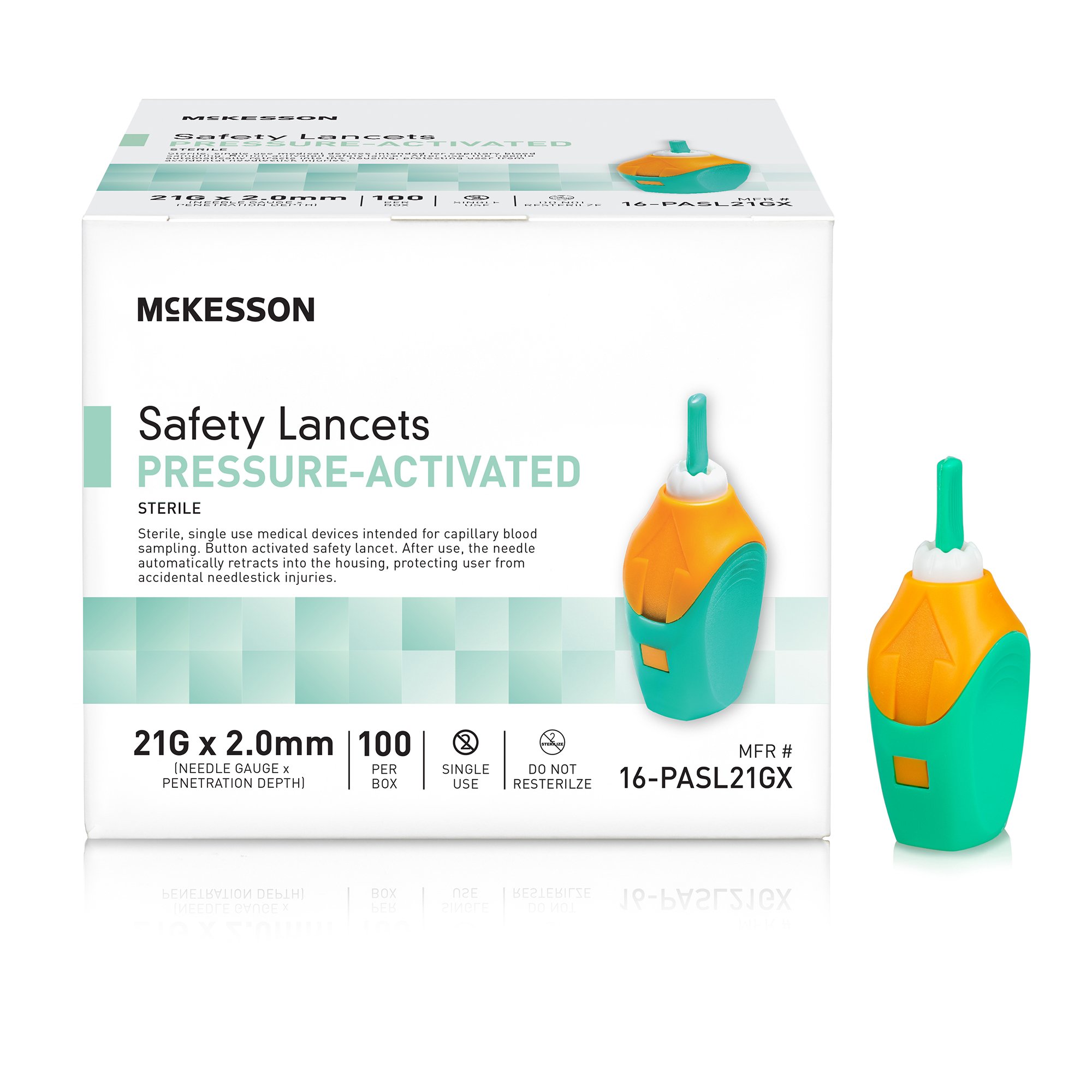 McKesson Pressure Activated Safety Lancets, 21 Gauge, Green - Image 2