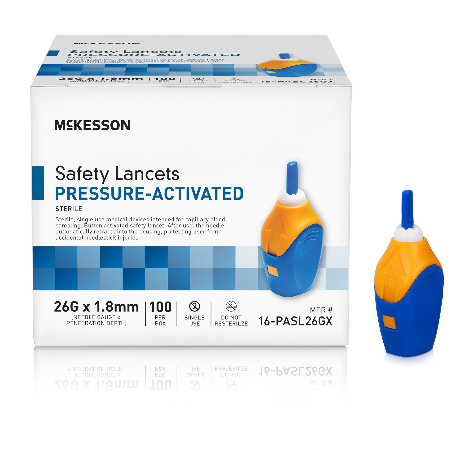 McKesson Pressure Activated Safety Lancets, 26 Gauge, Blue - Image 2