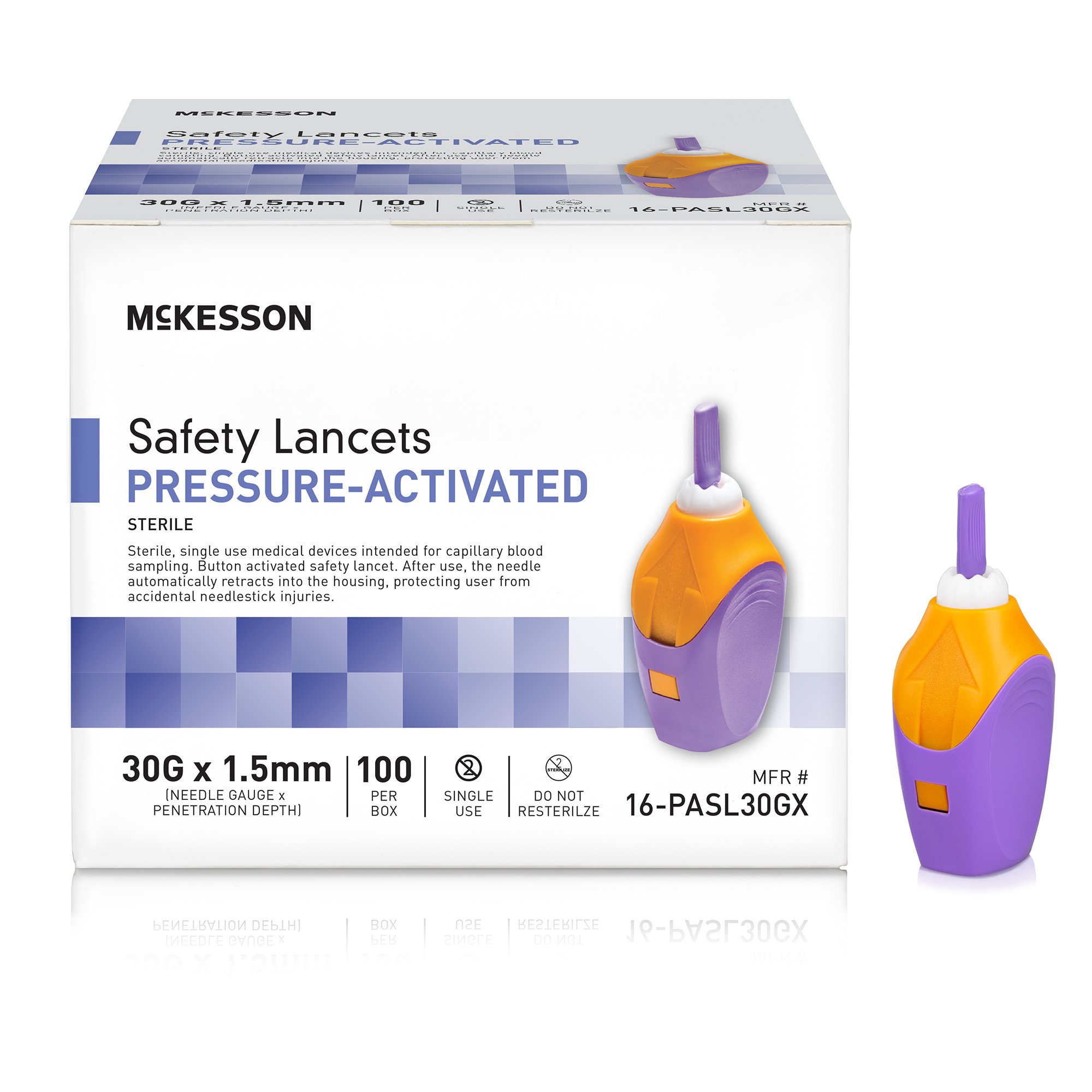 McKesson Pressure Activated Safety Lancets, 30 Gauge, Purple - Image 2