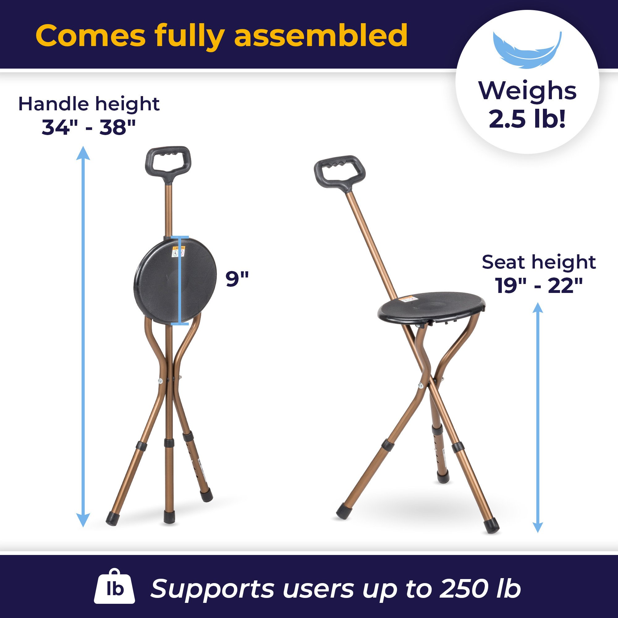 drive™ Aluminum Seat Cane, 34 - 38 Inch Height - Image 3