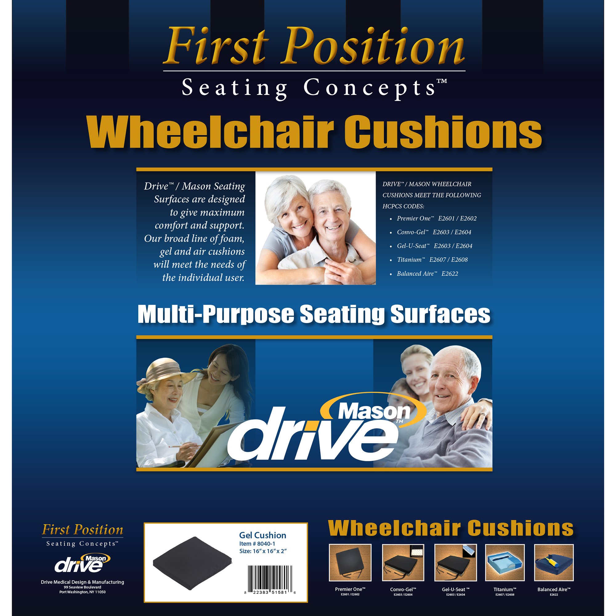 drive™ Gel-U-Seat™ Lite Seat Cushion, 16 x 16 in.