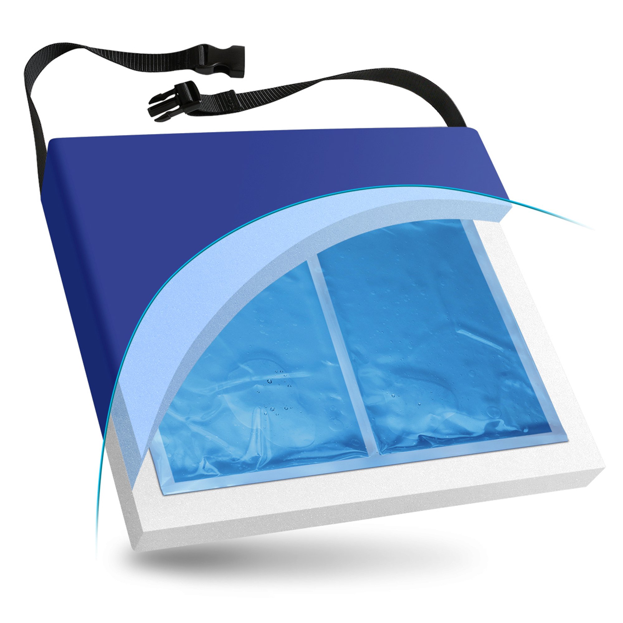 NYOrtho Seat Cushion, 18 in. W x 16 in. D x 3 in. H, Gel / Foam, Blue - Image 3