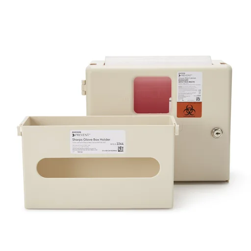 McKesson Prevent® Sharps Wall Cabinet with Glove Box, 12¼ x 4¾ x 15 Inch
