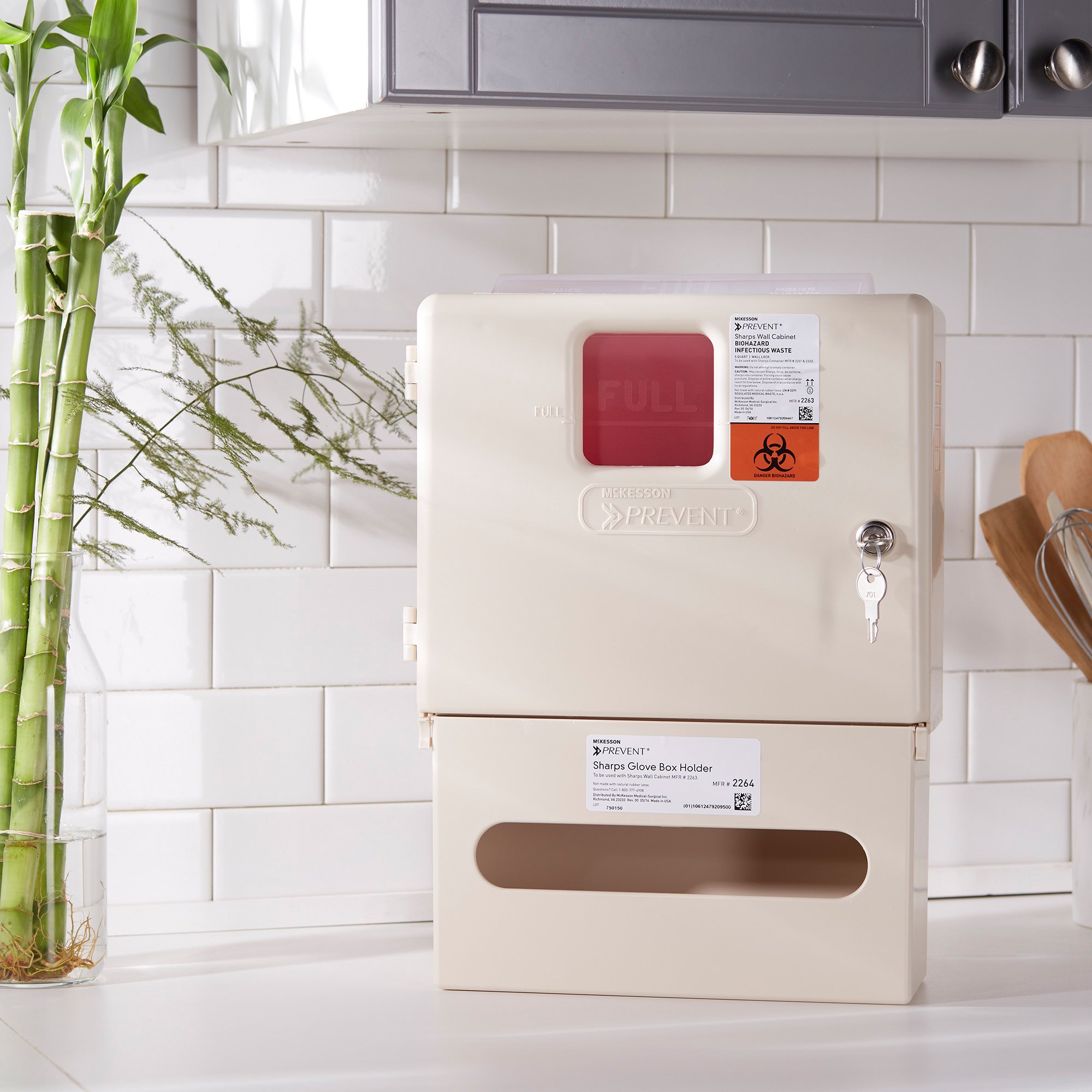 McKesson Prevent® Sharps Wall Cabinet with Glove Box, 12¼ x 4¾ x 15 Inch - Image 6