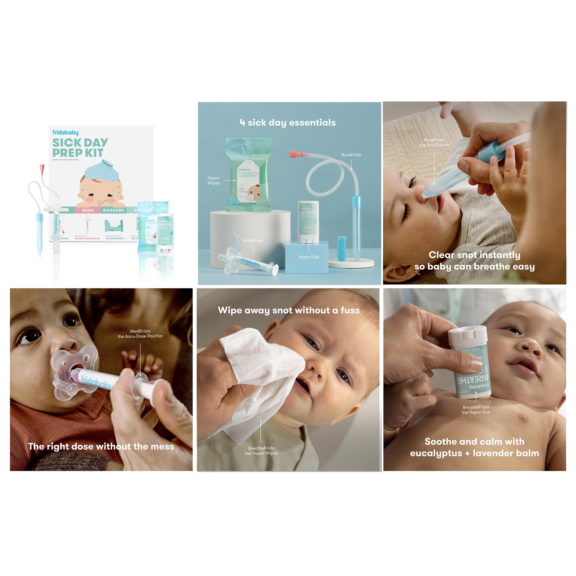 frida baby Sick Day Prep Kit, NoseFrida + Filters, Accu-Dose, Wipes & Vapor Rub - Image 7