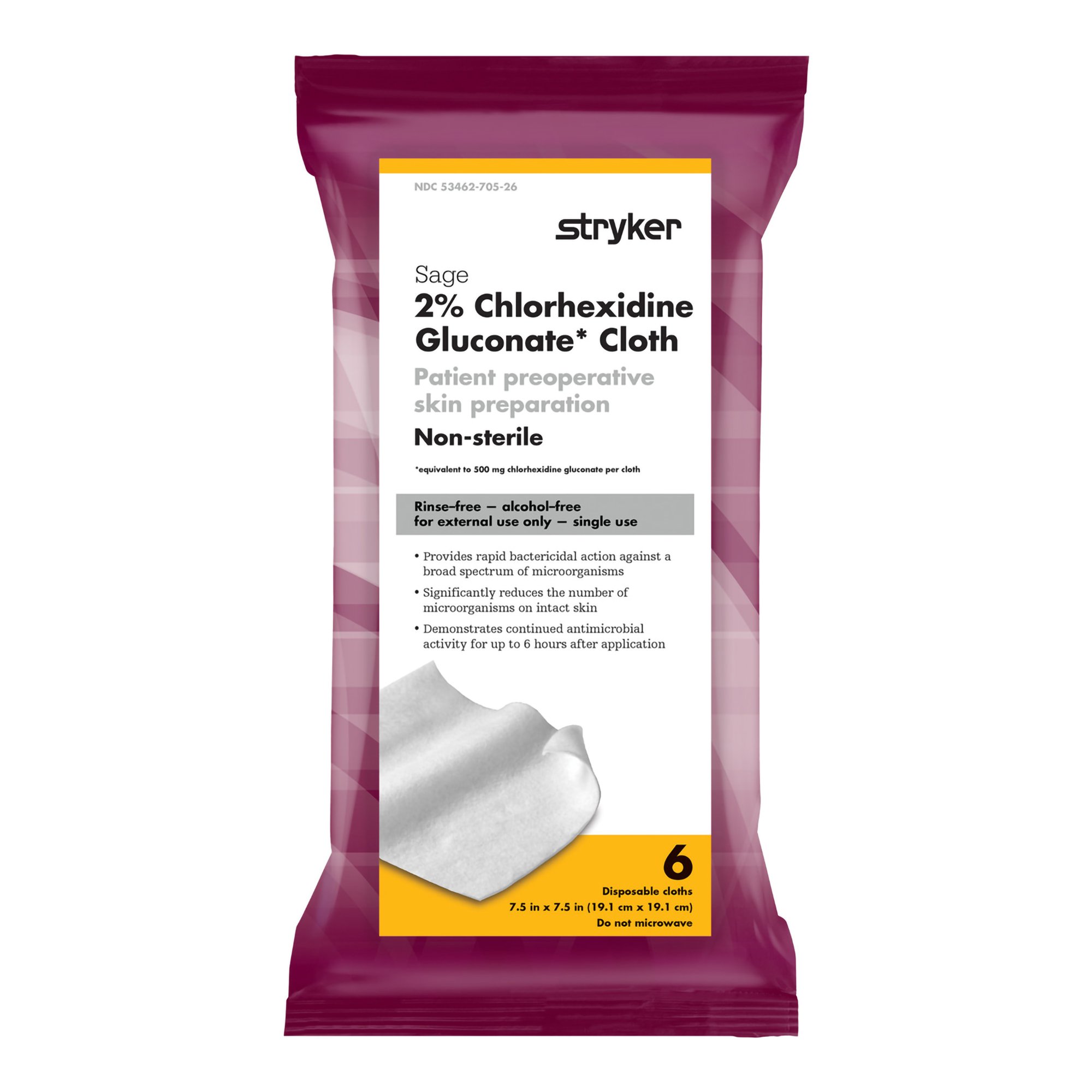 Sage® 2% CHG Preoperative Skin Prep Wipe, 7.5 x 7.5 Inch - Image 2