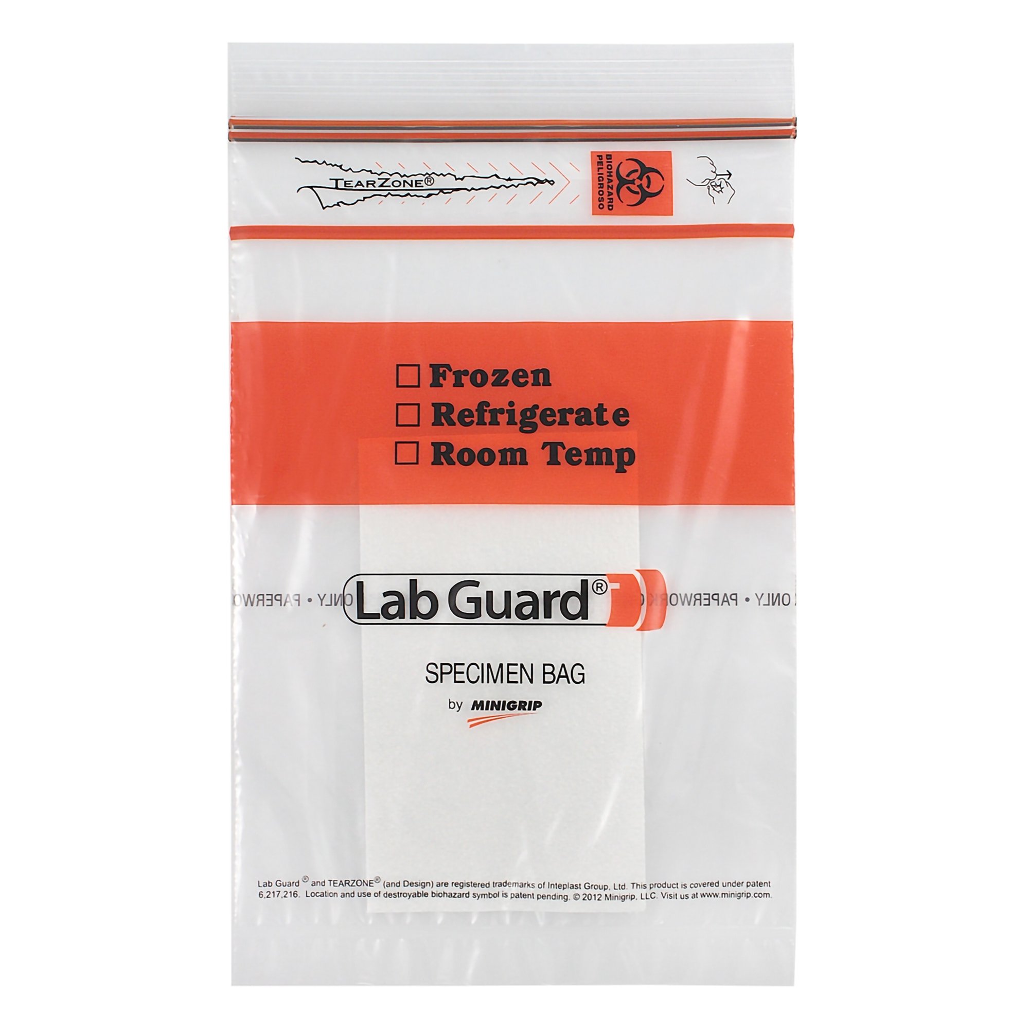 Lab Guard® 2X Zip Specimen Transport Bag, Document Pouch, Absorbent Pad, 6 x 9"