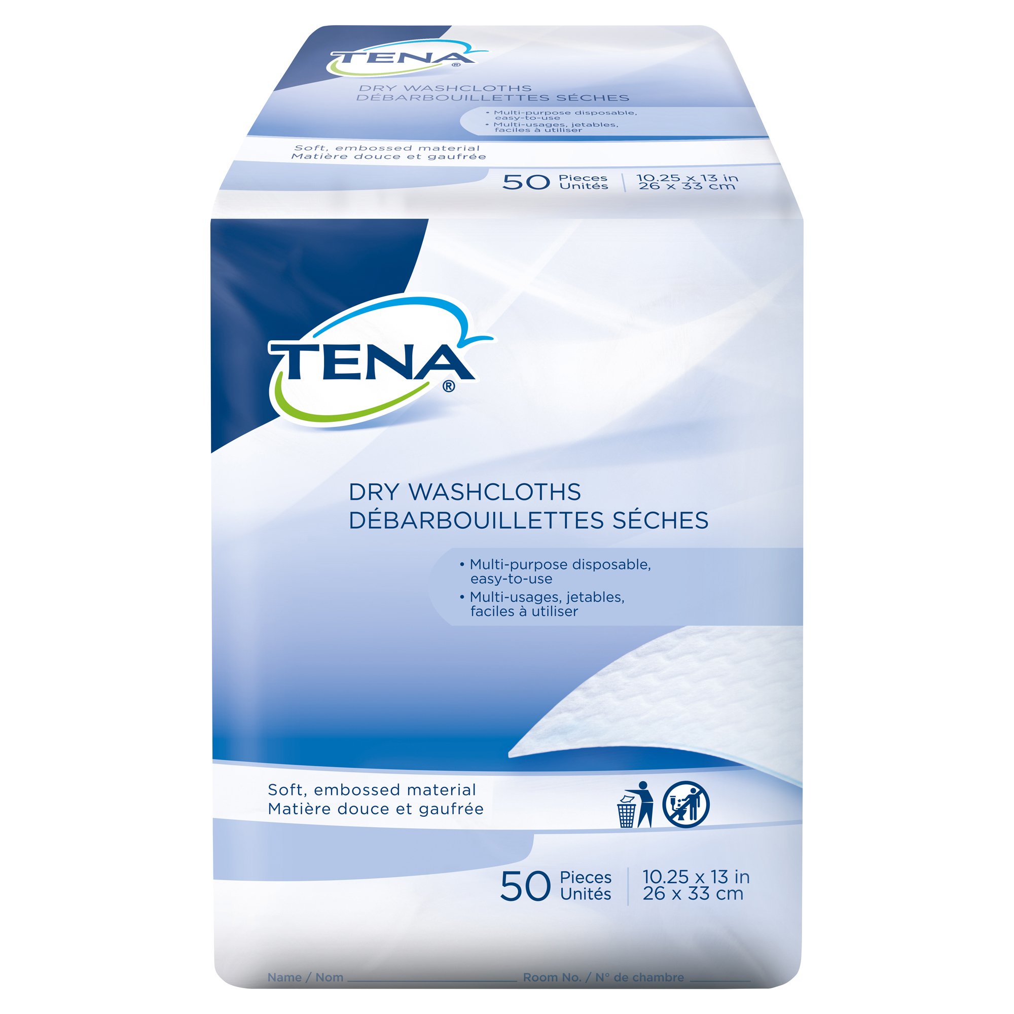 Tena® Dry Disposable Washcloths, 10.25 x 13 Inch