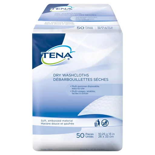 Tena® Dry Disposable Washcloths, 10.25 x 13 Inch
