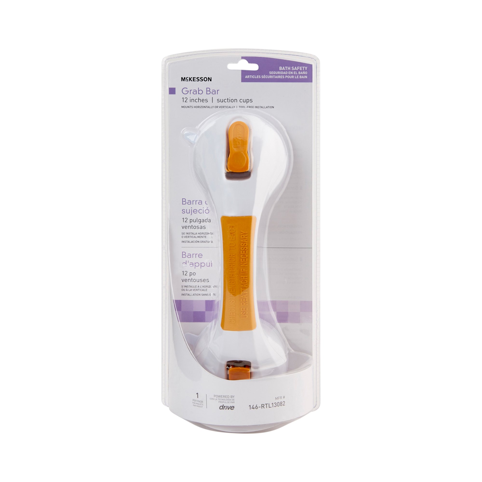 McKesson White / Yellow Plastic Suction-Cup Grab Bar - Image 3