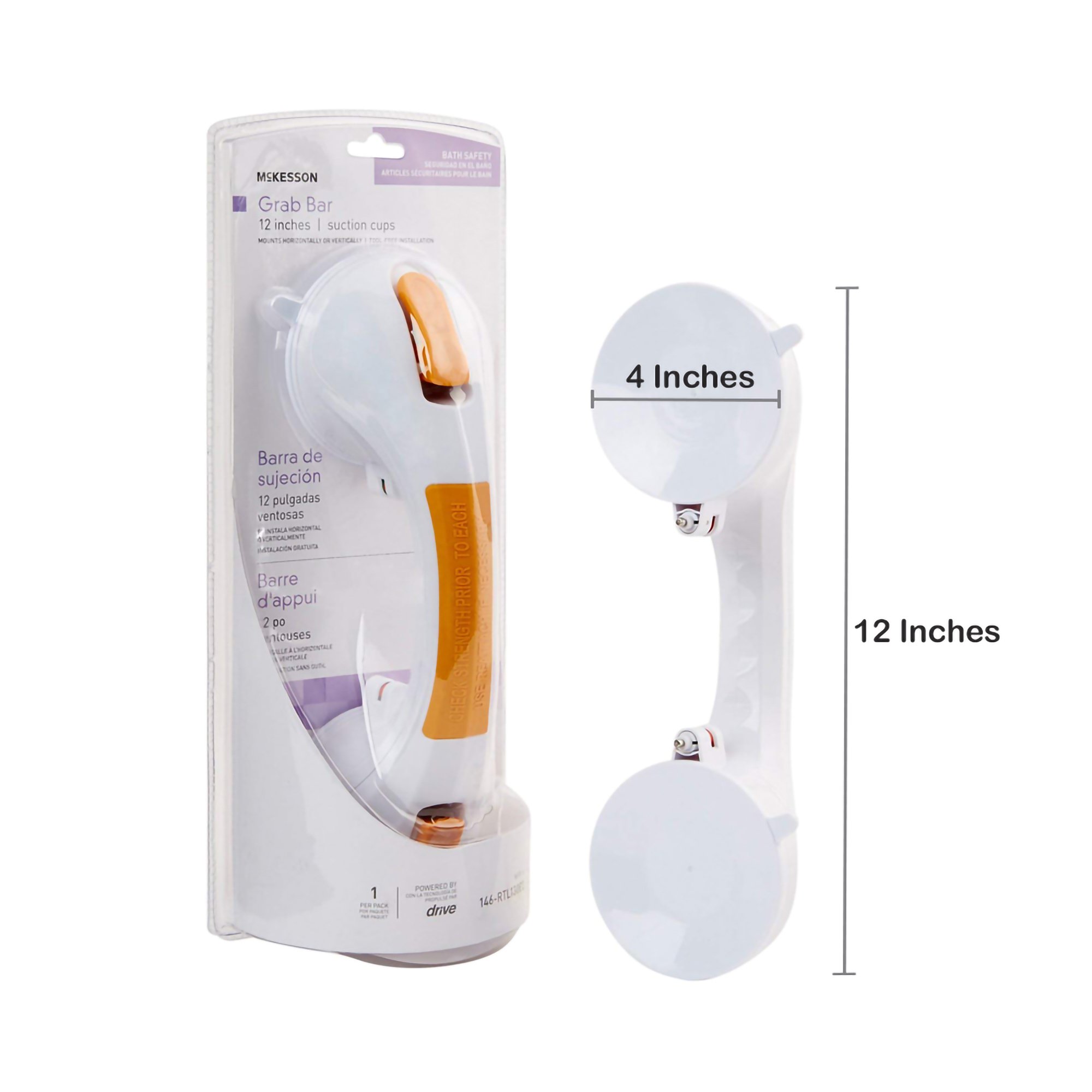 McKesson White / Yellow Plastic Suction-Cup Grab Bar - Image 4