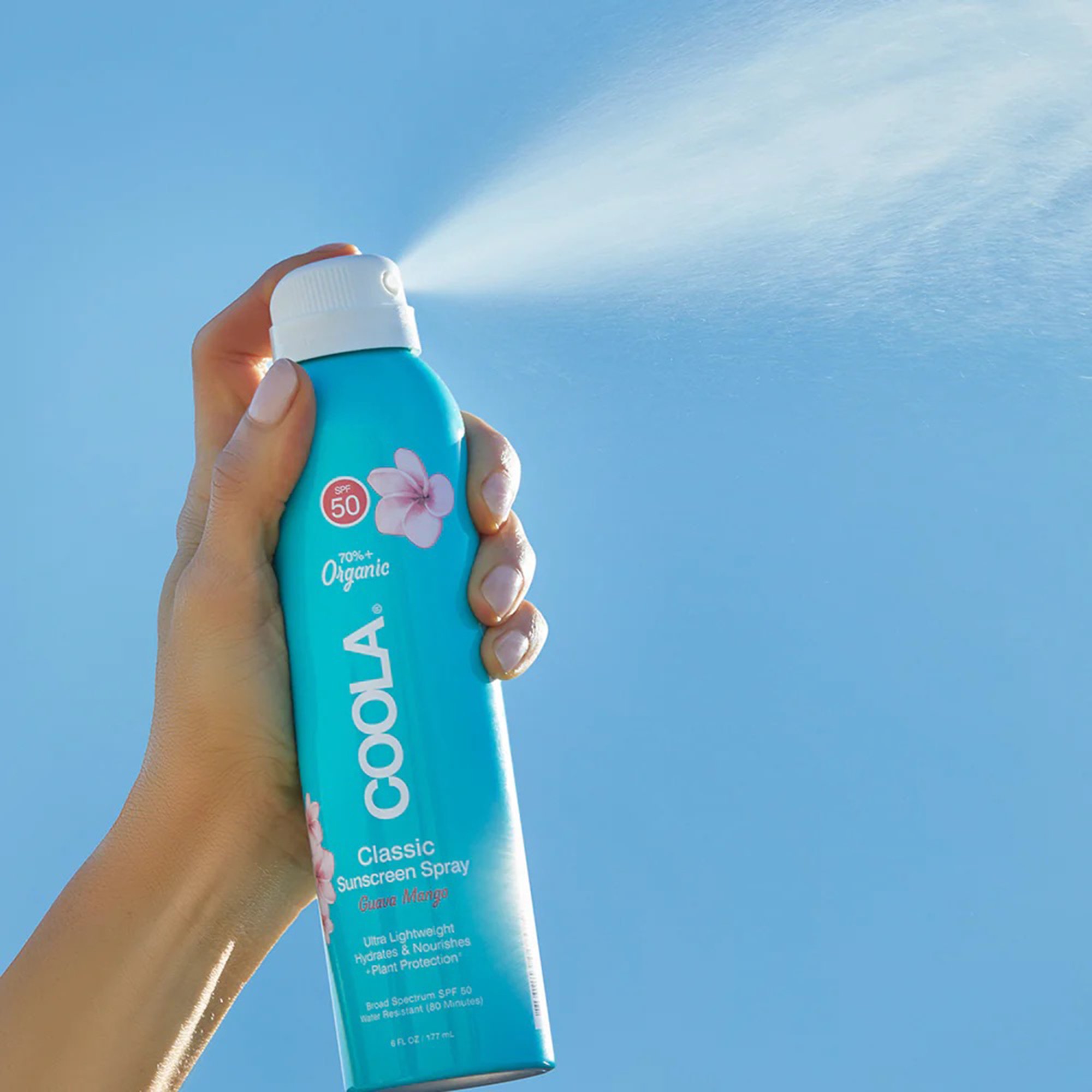 Coola® Classic Body Sunscreen Spray SPF 50 Guava Mano Scent, 6-ounce Aerosol Can - Image 2