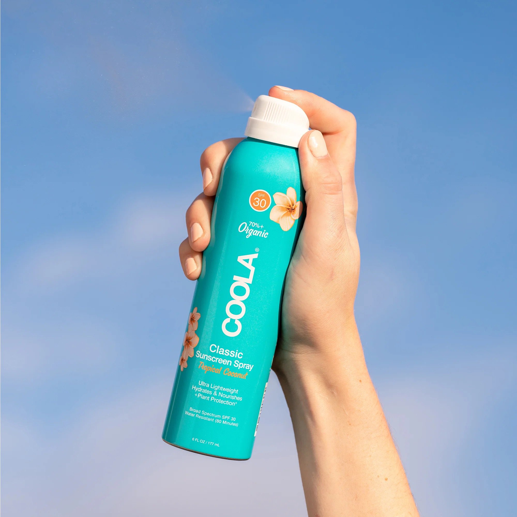Coola® Clear Body Sunscreen Spray SPF 30 Tropical Coconut Scent, 6-ounce Can - Image 2