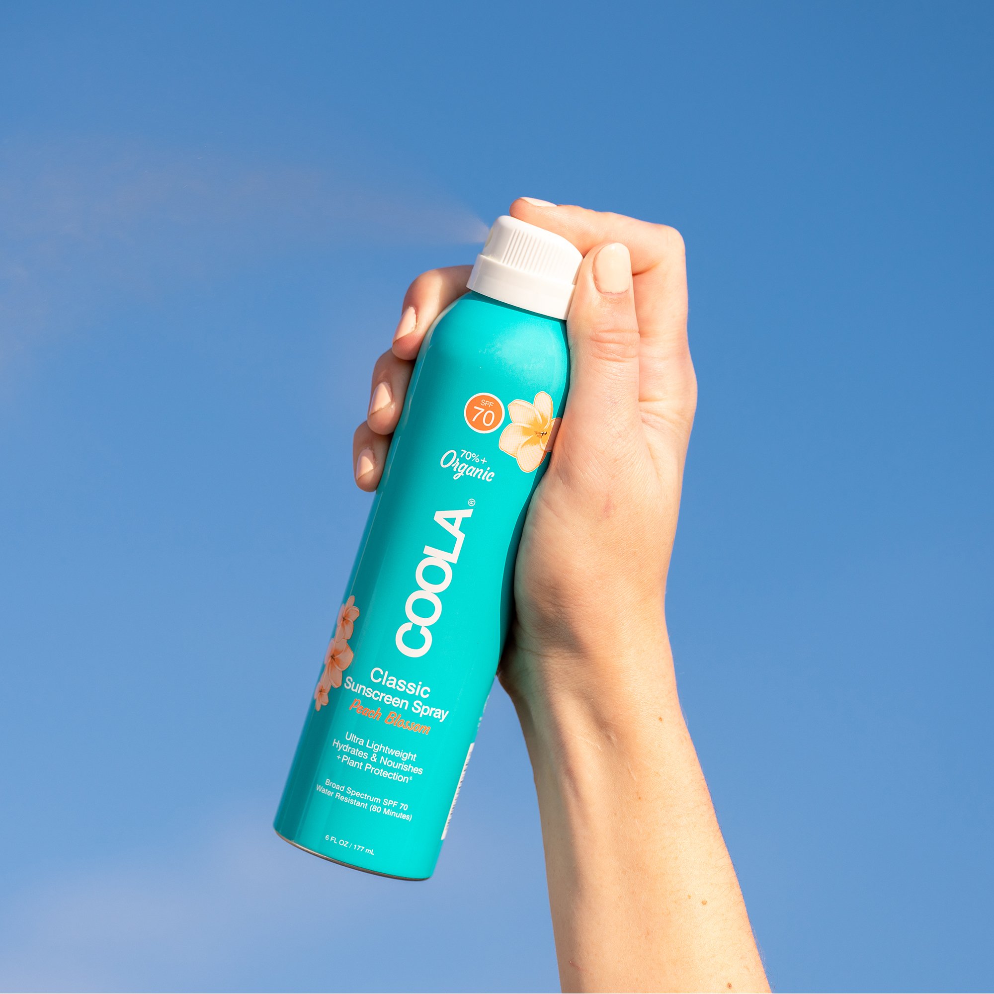 Coola® Clear Body Sunscreen Spray SPF 70 Peach Blossom Scent, 6-oz Aerosol Can - Image 2