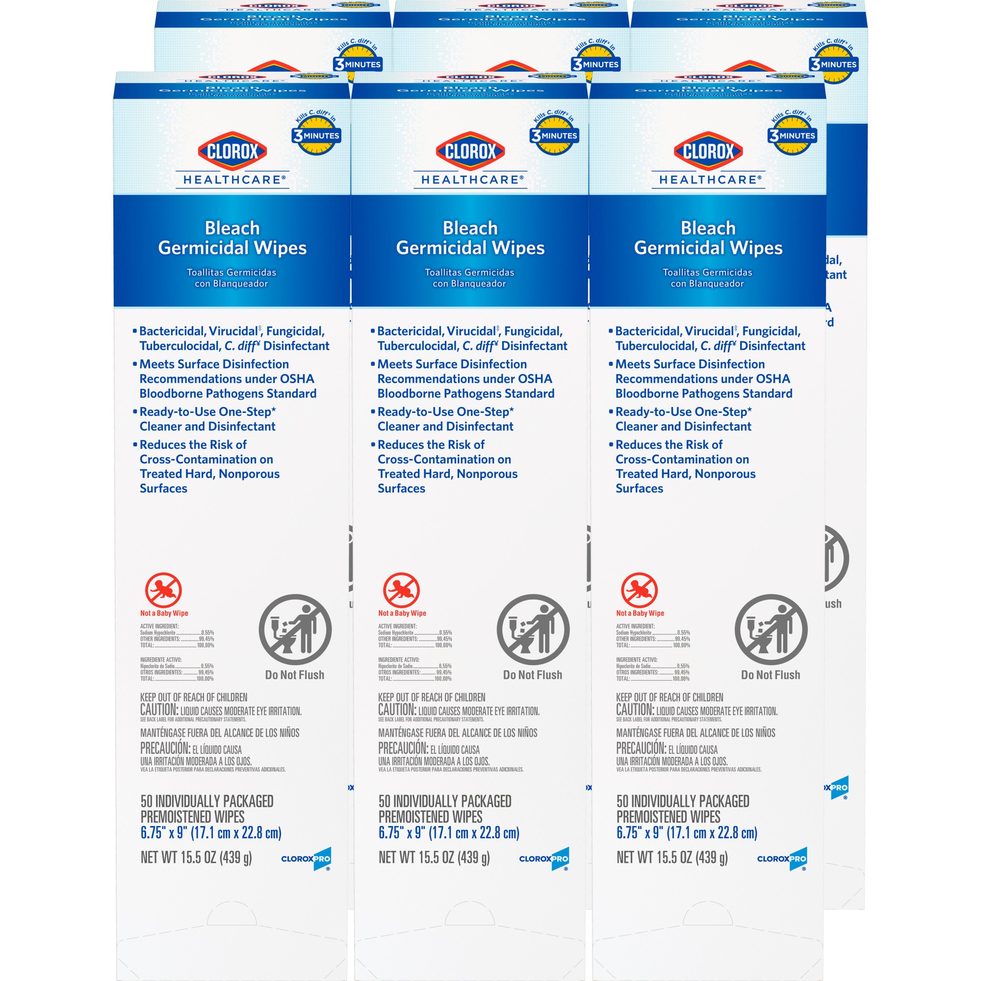 Clorox Healthcare® Bleach Germicidal Wipes, Individual Packets, 50 ct. - Image 5
