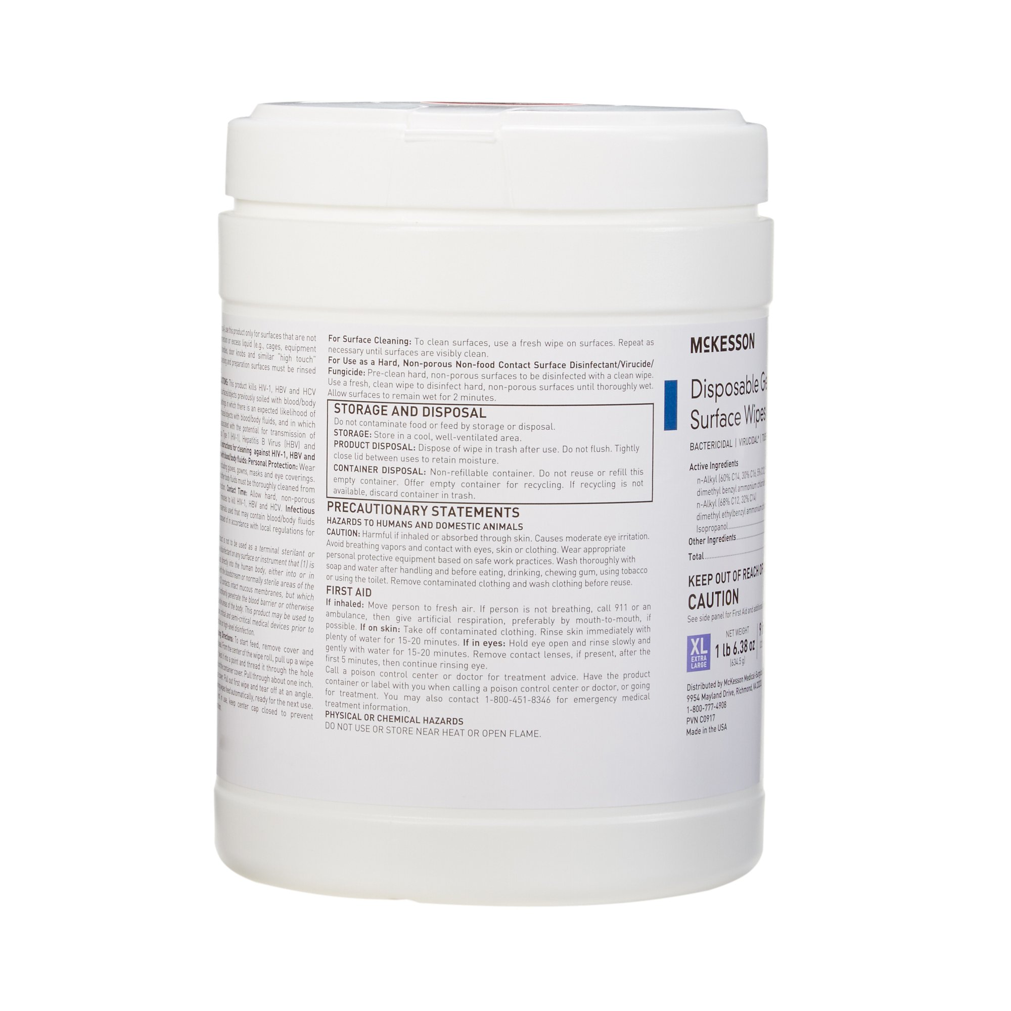 McKesson Germicidal Extra Large Surface Disinfectant Wipes, Canister - Image 2