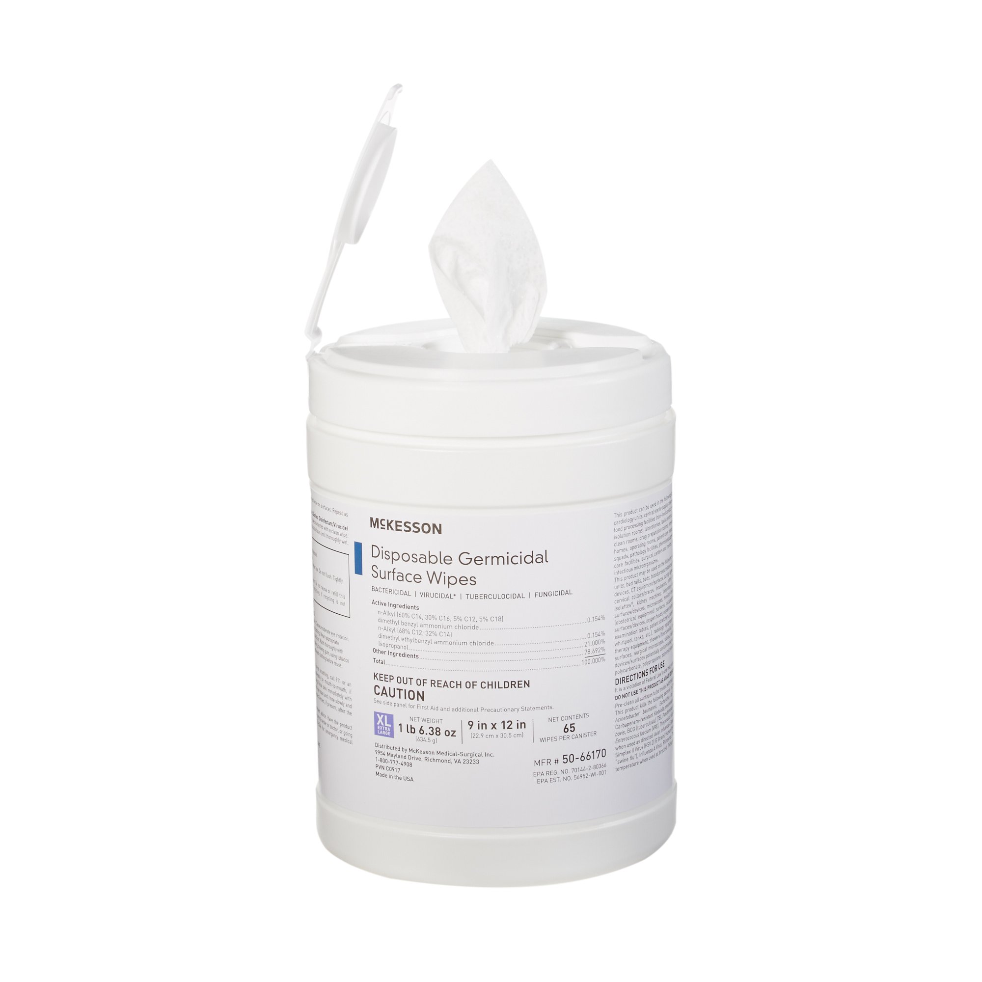 McKesson Germicidal Extra Large Surface Disinfectant Wipes, Canister - Image 3