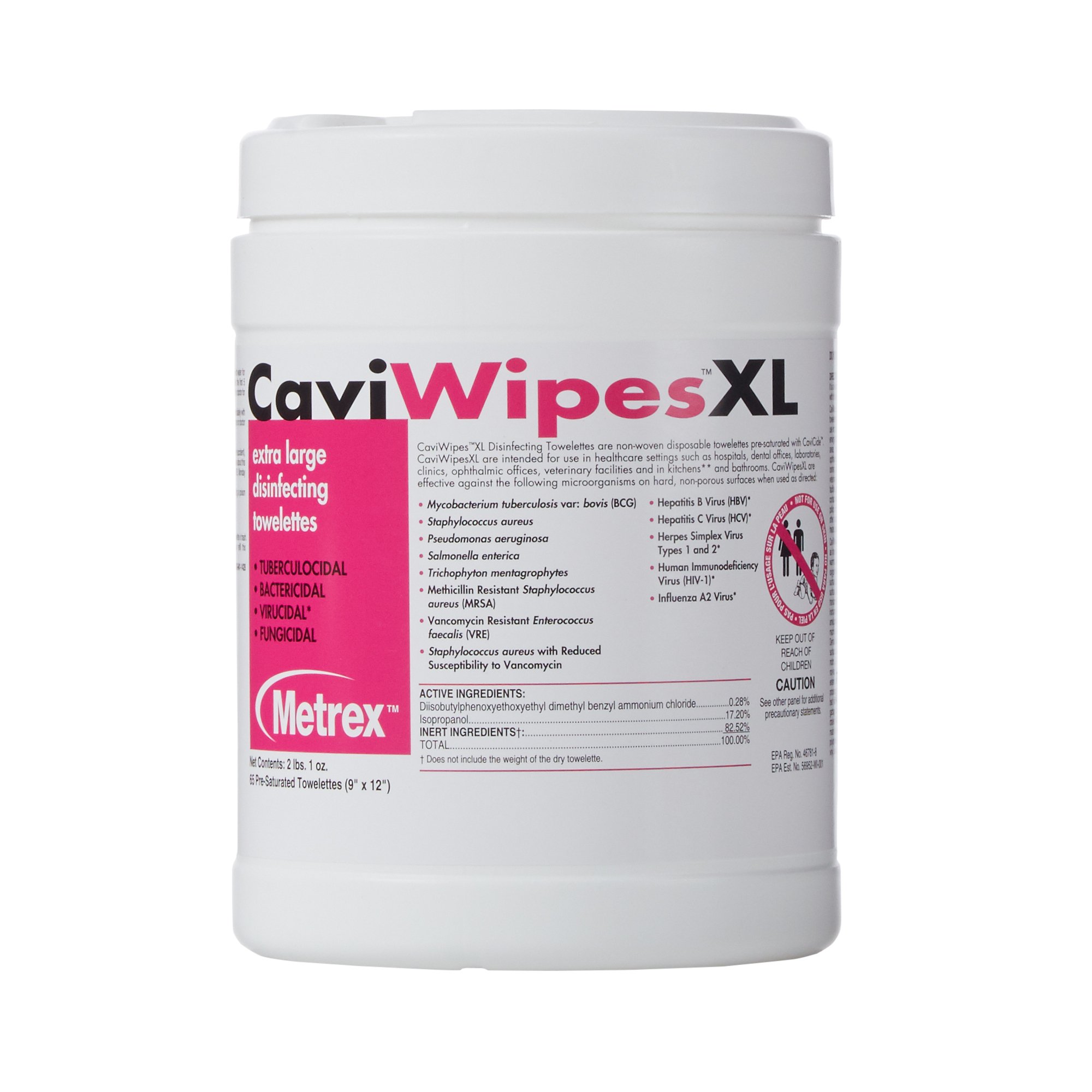 Metrex CaviWipes Surface Disinfectant Alcohol-Based Wipes, Canister