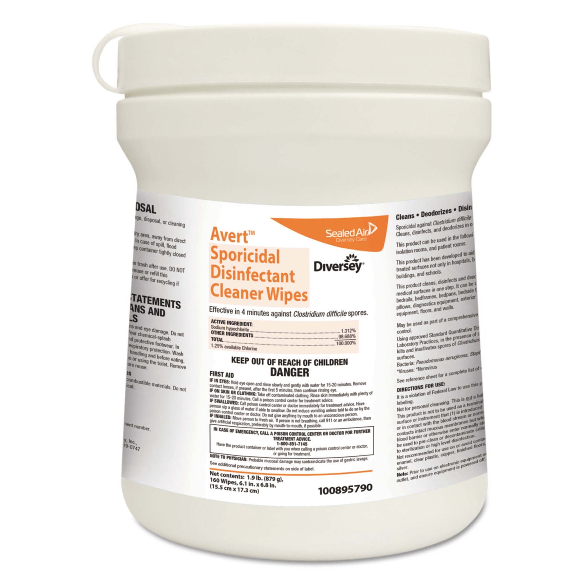 Avert® Sodium Hypochlorite Surface Disinfectant Cleaner Wipes