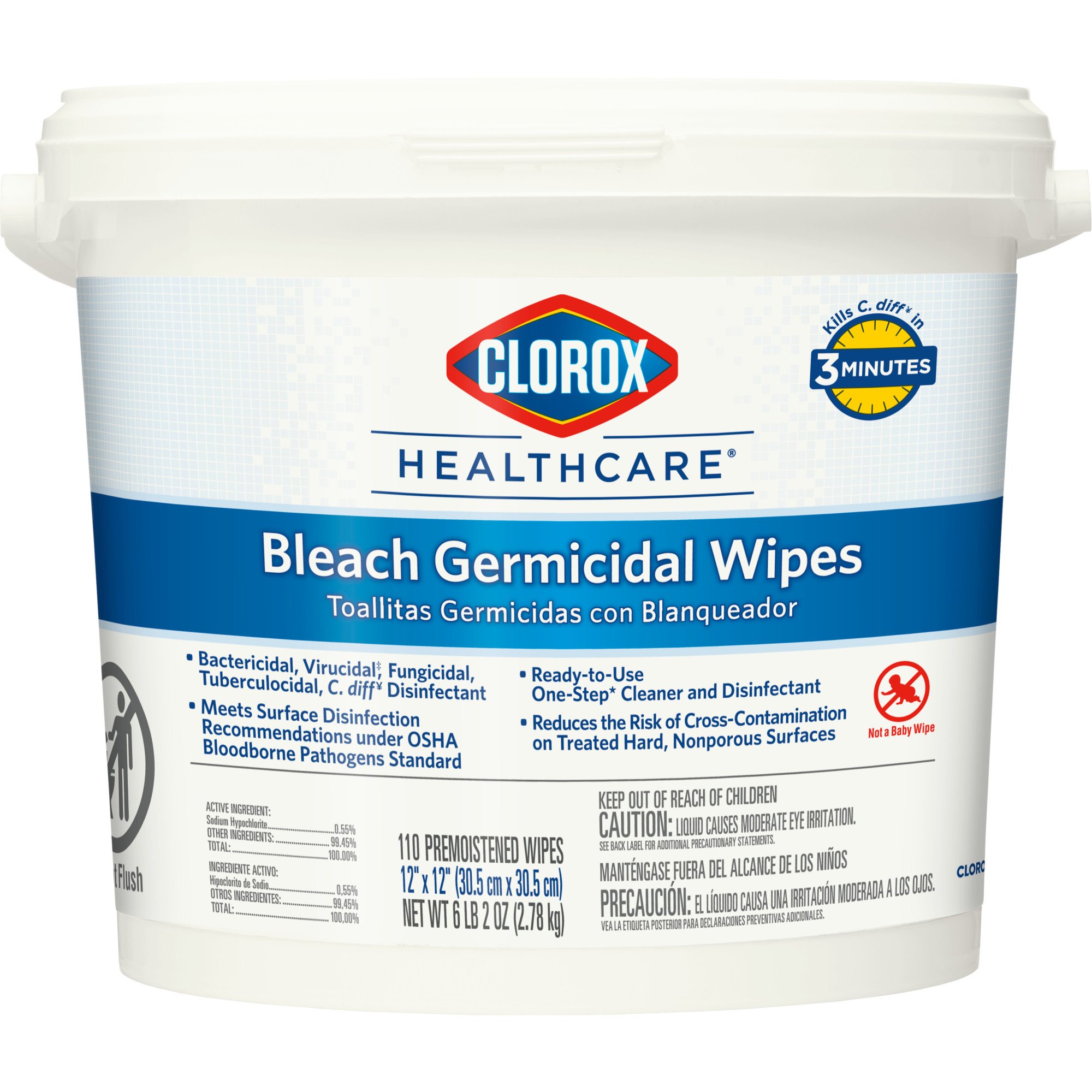 Clorox Healthcare® Bleach Germicidal Wipes, Bucket, 110 ct.