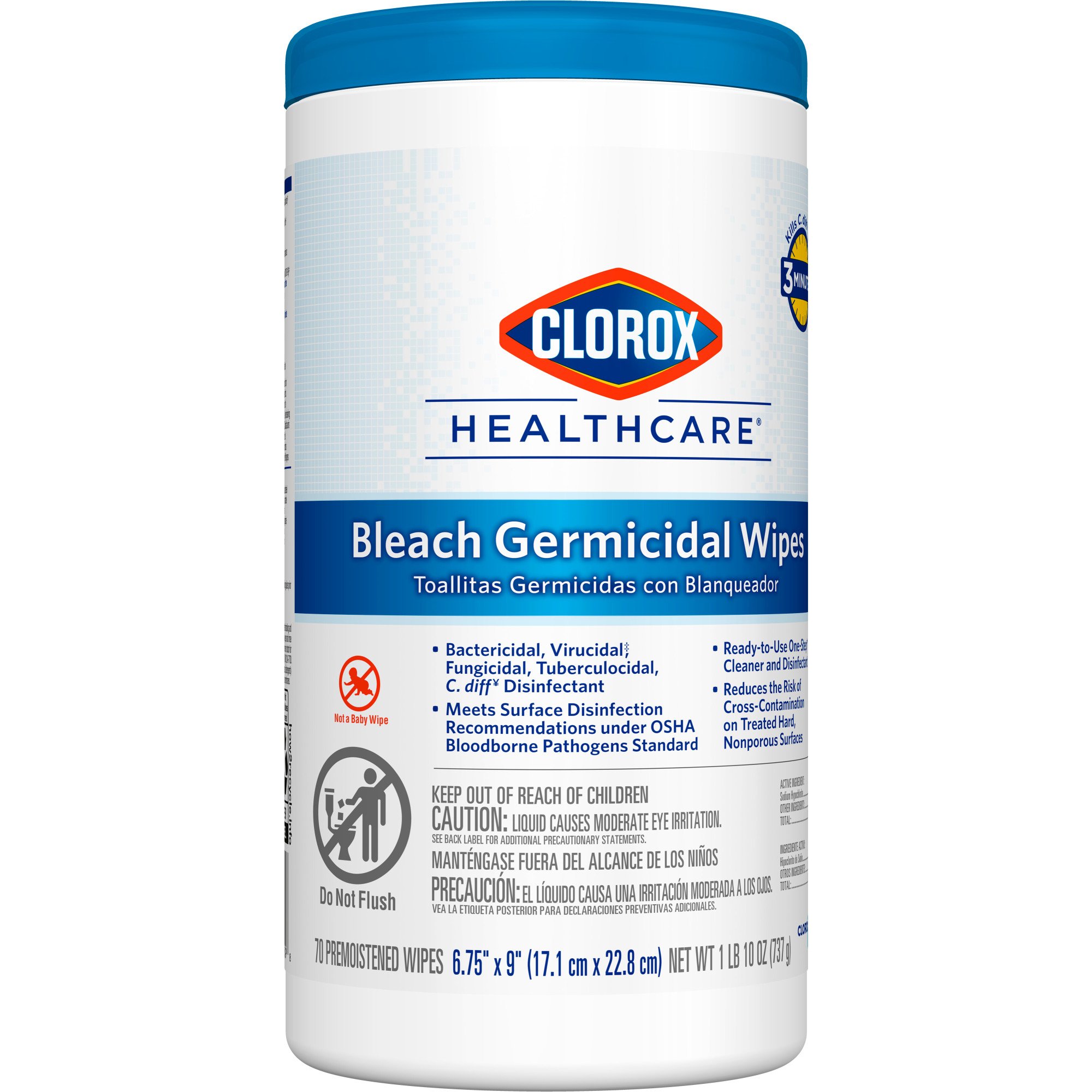 Clorox Healthcare® Bleach Germicidal Wipes, Canister, 70 ct.