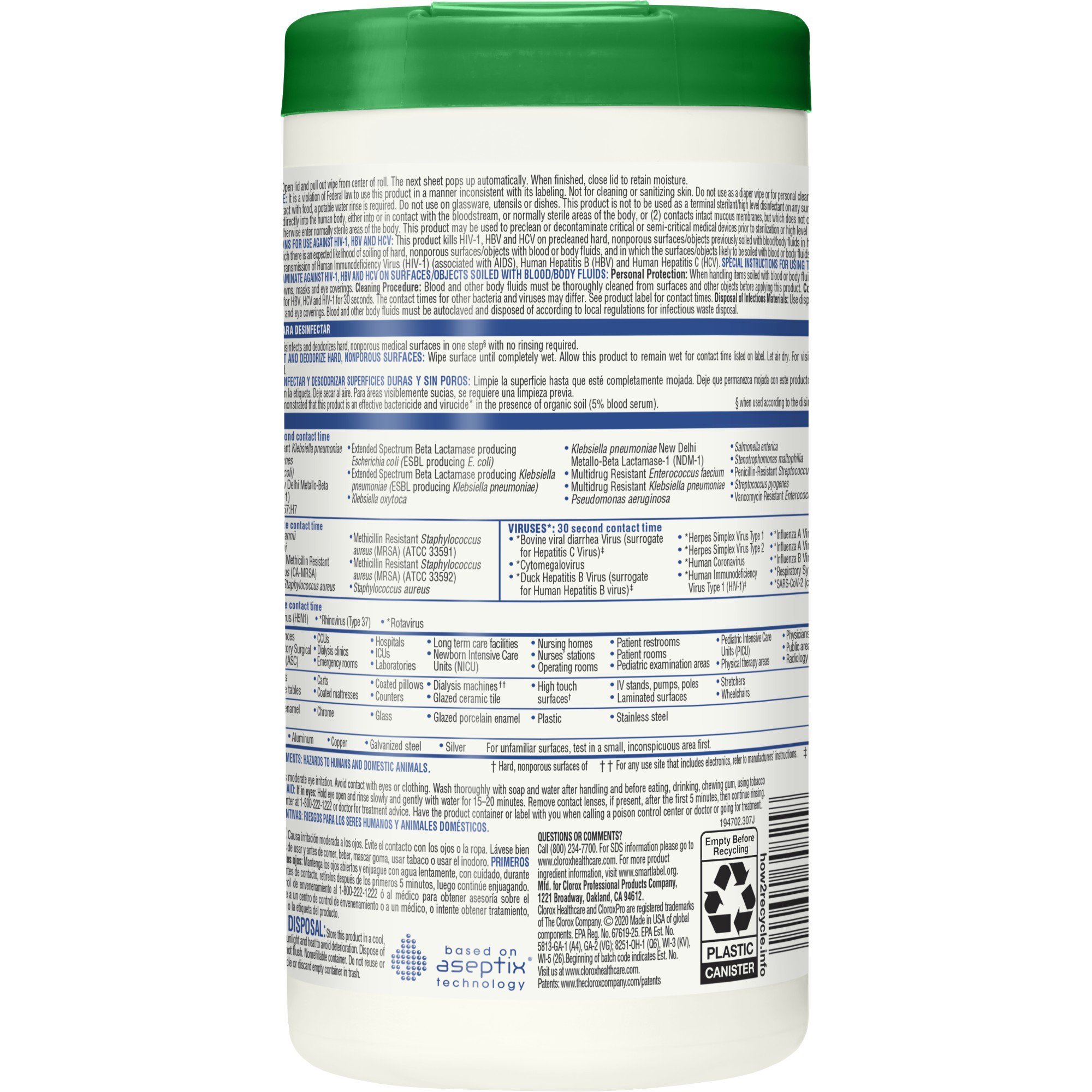 Clorox Healthcare® Hydrogen Peroxide Cleaner Disinfectant Wipes, Canister - Image 2