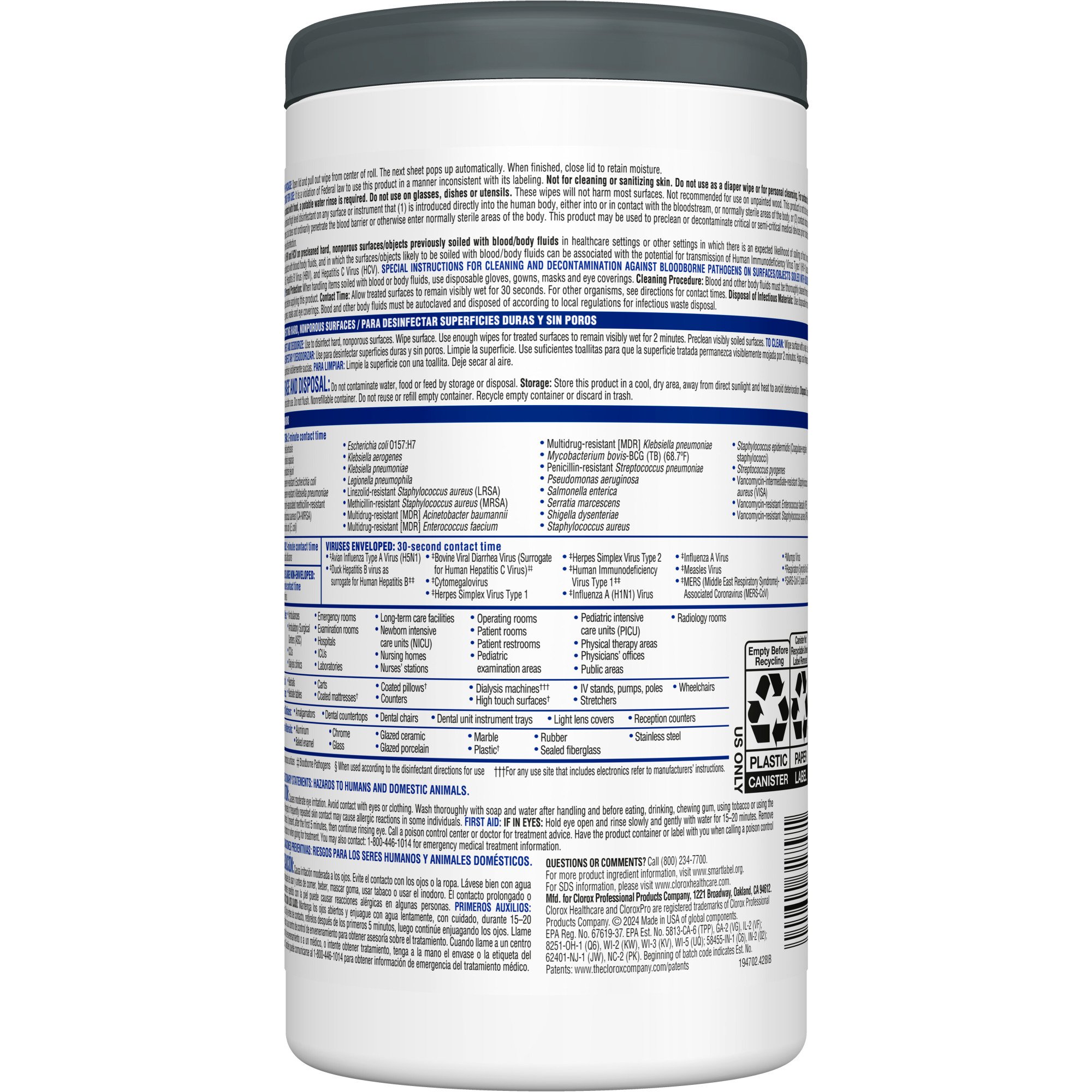 Clorox Healthcare® VersaSure® Cleaner Disinfectant Wipes, Canister - Image 2