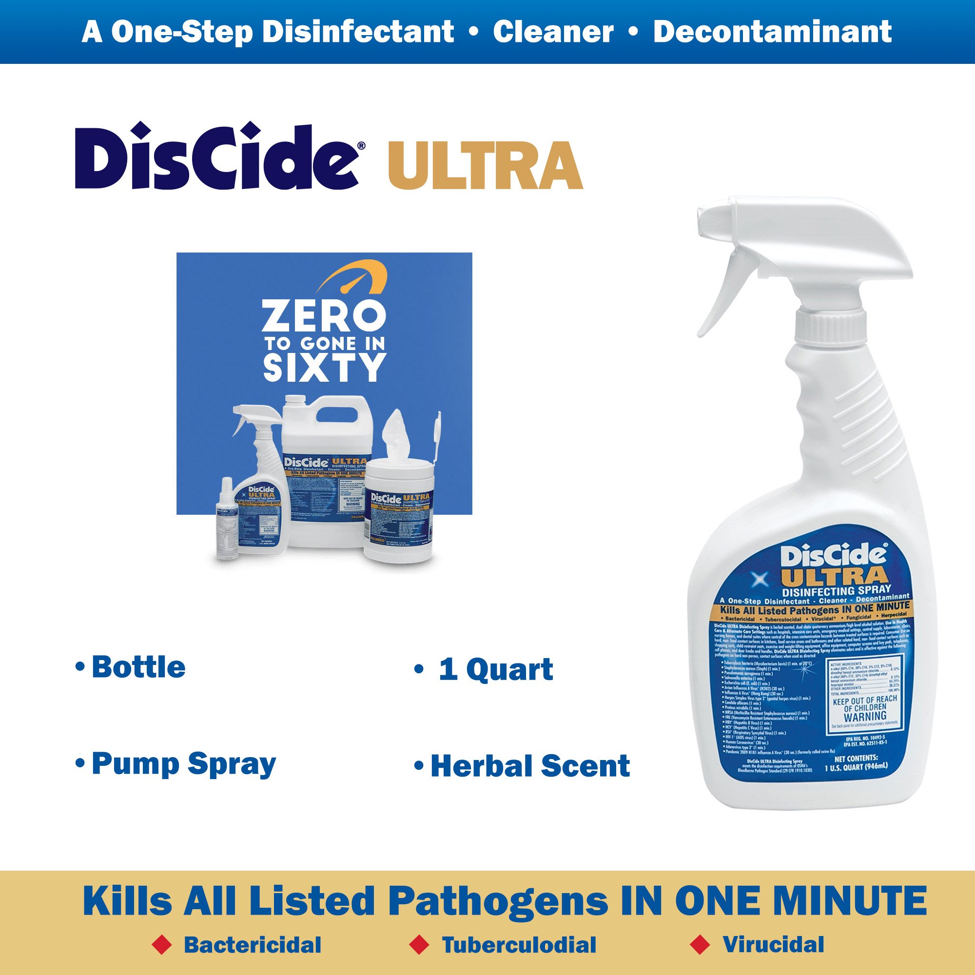 DisCide® Ultra Quaternary Based Surface Disinfectant Cleaner, 1 quart - Image 3