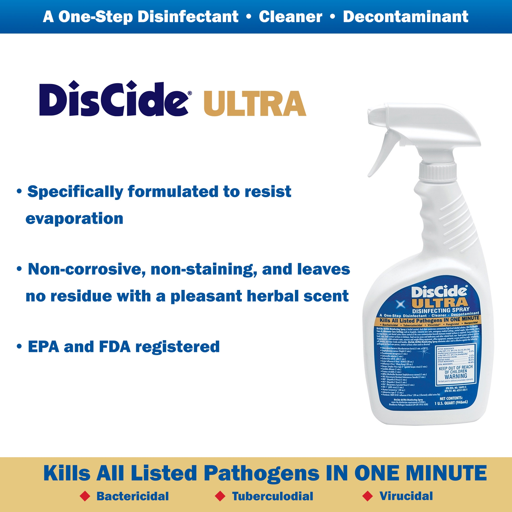 DisCide® Ultra Quaternary Based Surface Disinfectant Cleaner, 1 quart - Image 4