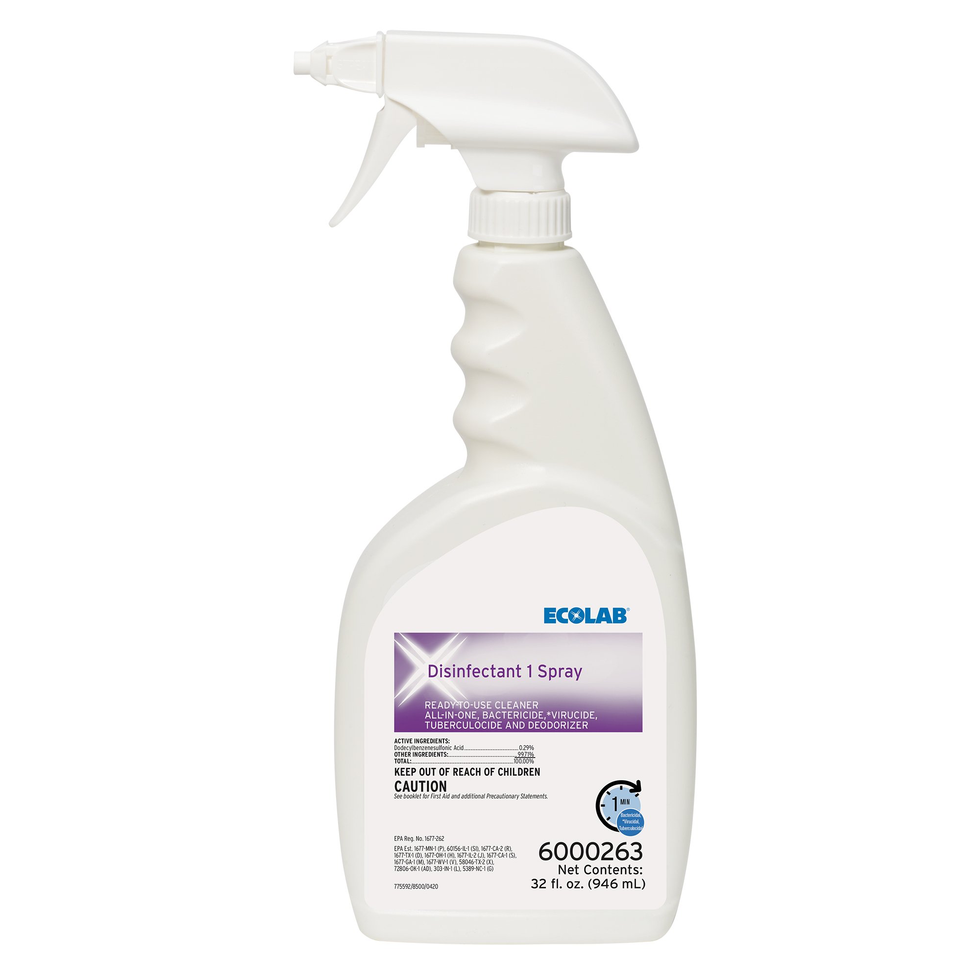 Ecolab Disinfectant 1 Surface Disinfectant Cleaner, 32 oz. Spray Bottle