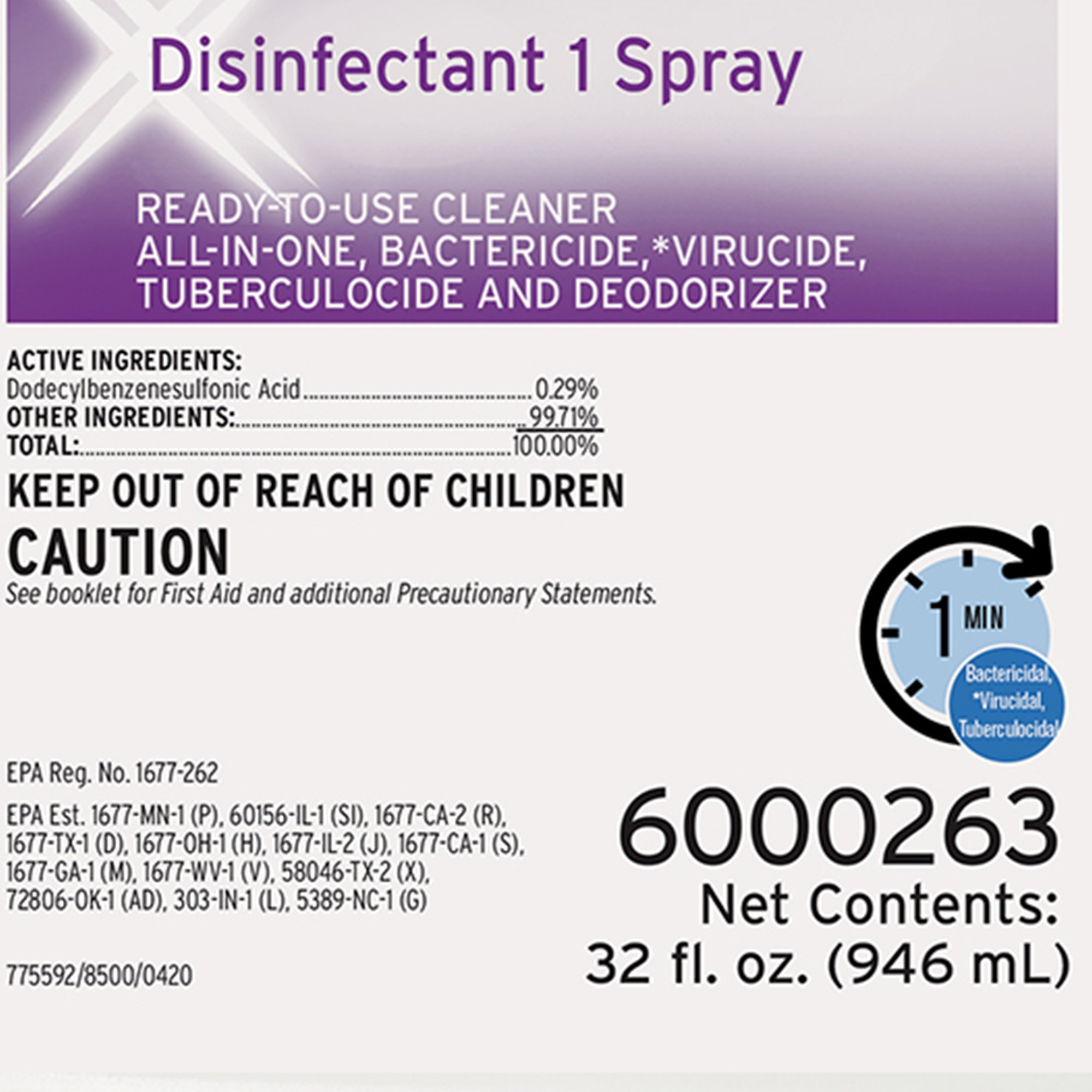 Ecolab Disinfectant 1 Surface Disinfectant Cleaner, 32 oz. Spray Bottle - Image 2