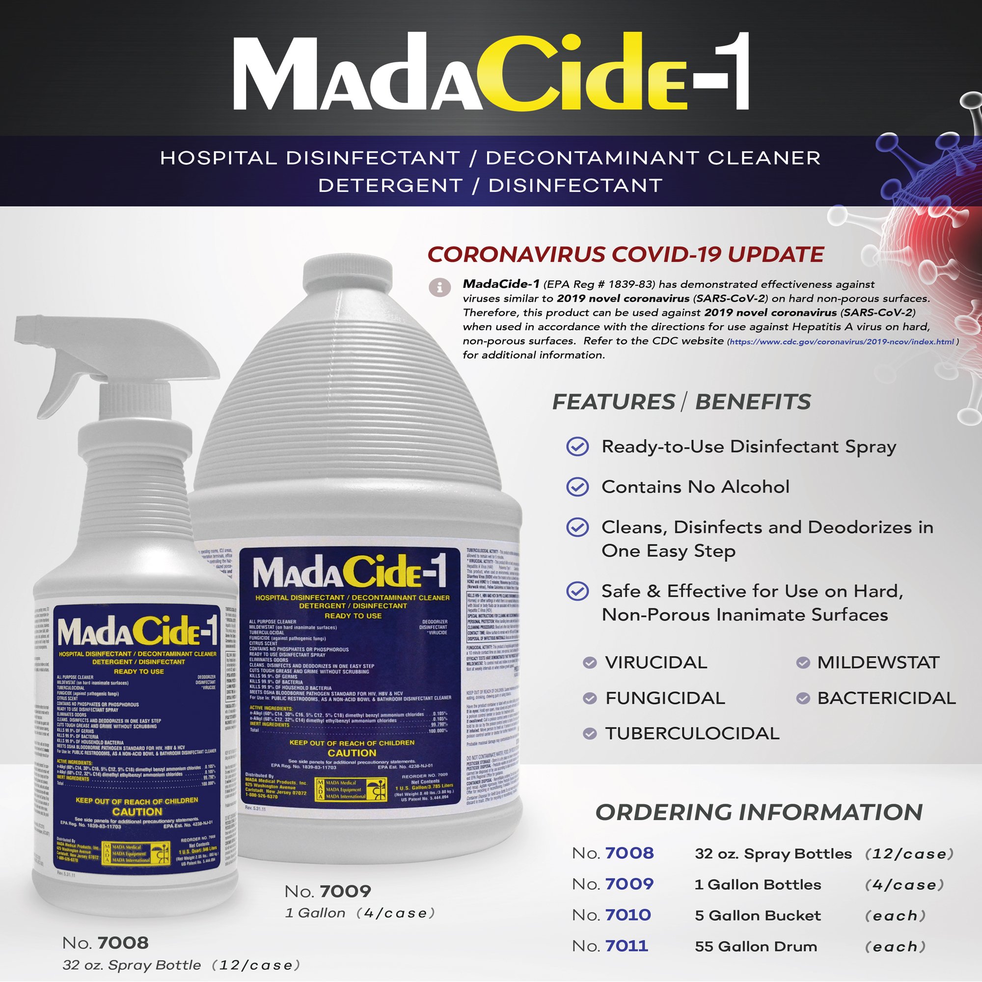 MadaCide-1® Surface Disinfectant Cleaner, 1 gal - Image 3