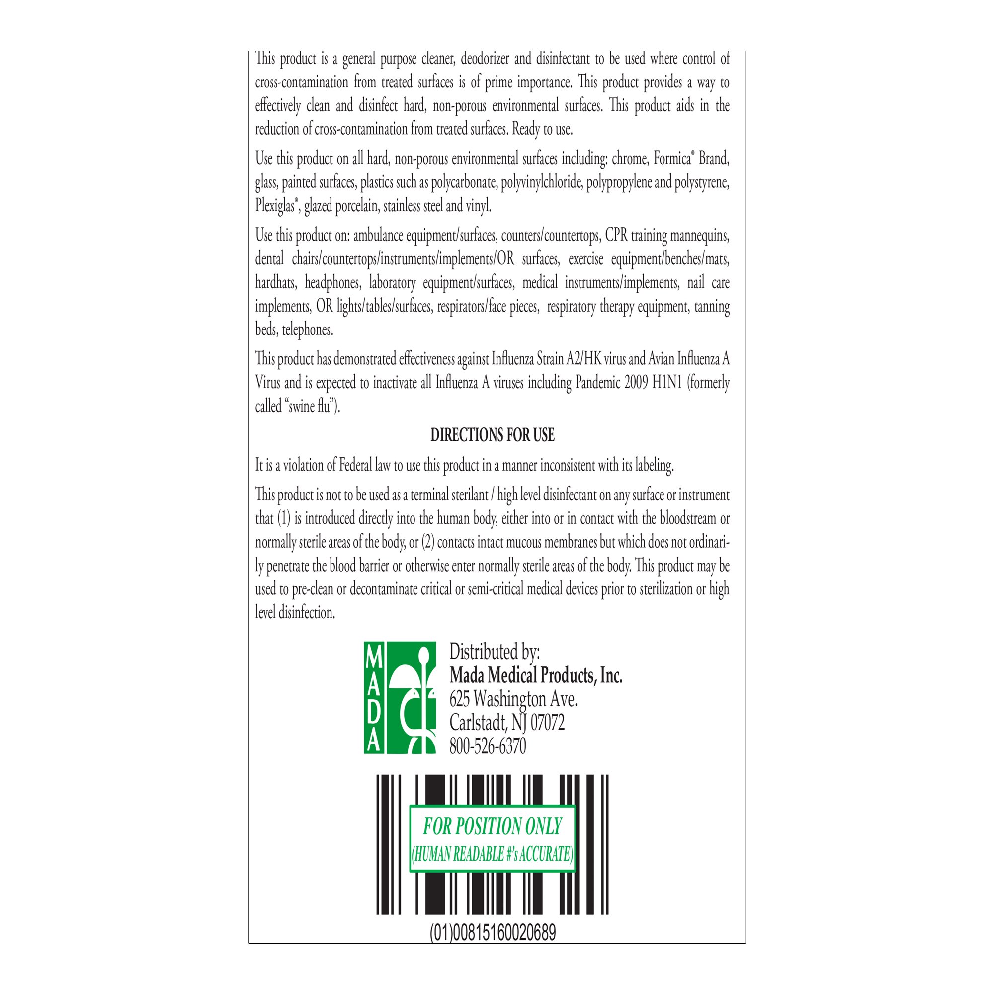 MadaCide-FD® Surface Disinfectant Cleaner, 1 gal. - Image 4