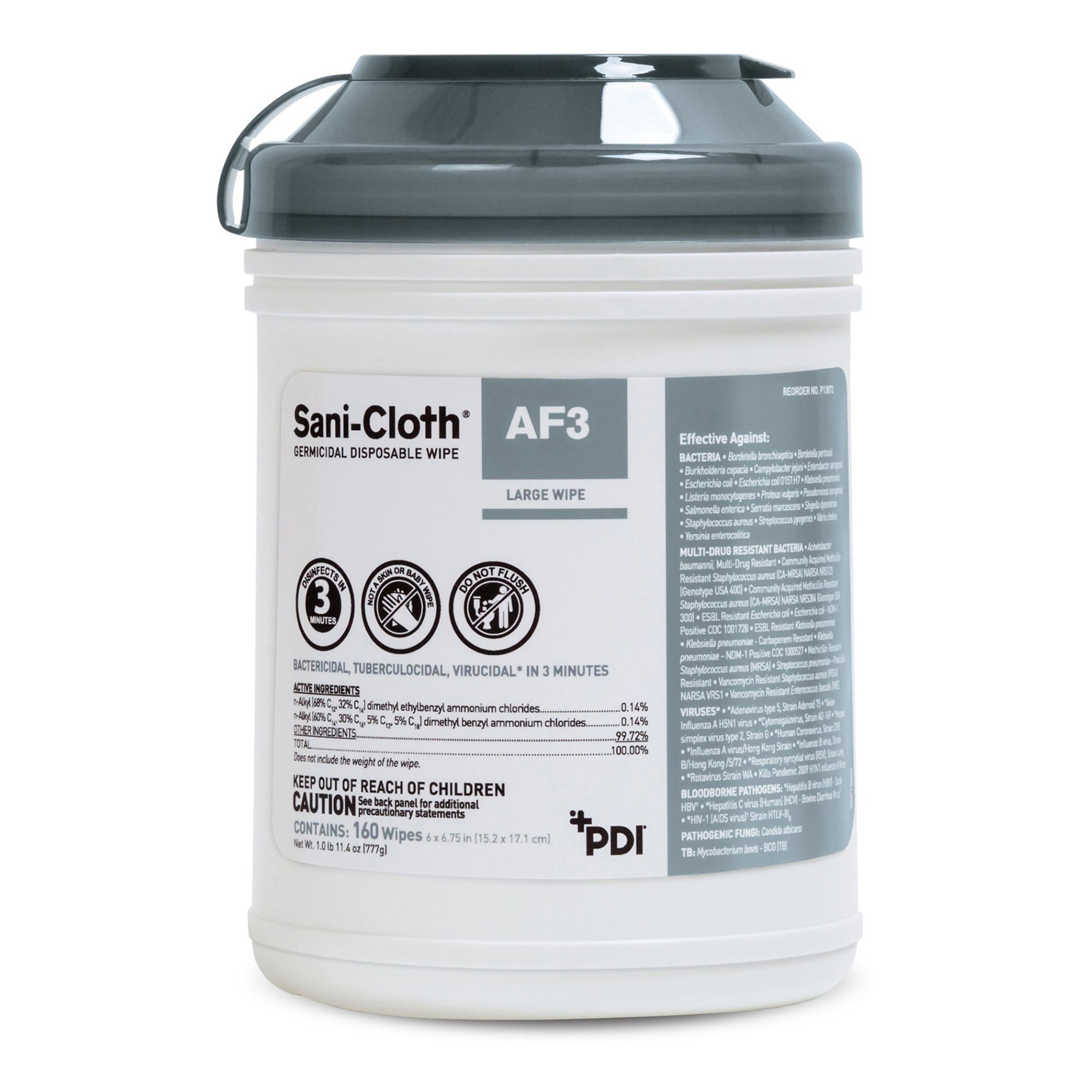 Sani-Cloth® AF3 Germicidal Large Disinfectant Wipes, Canister, 160 ct.
