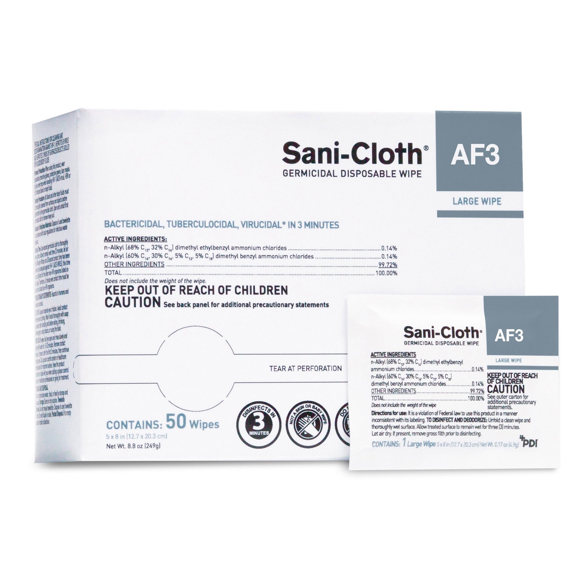 Sani-Cloth® AF3 Germicidal Large Disinfectant Wipes, Individual Packet, 50 ct.