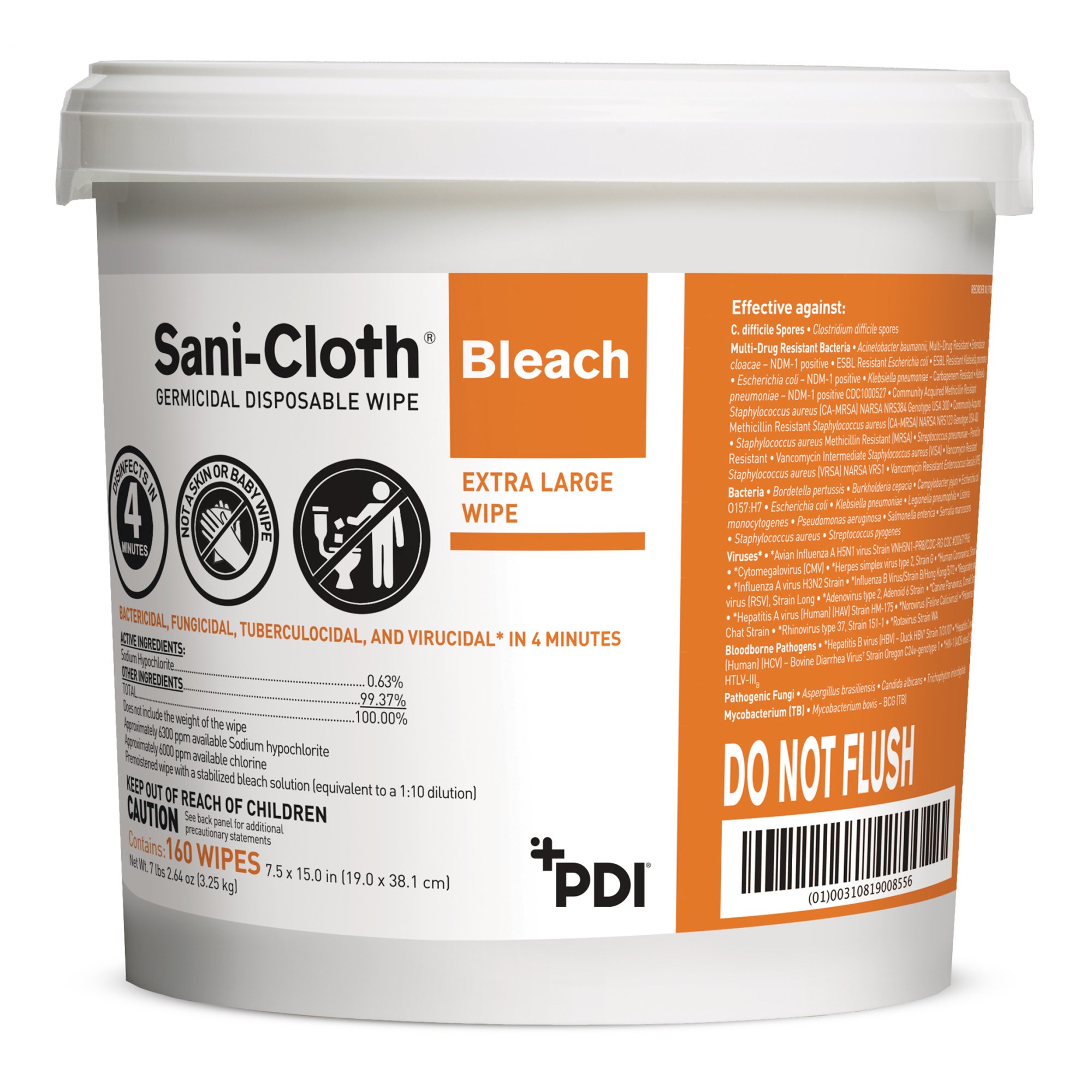 Sani-Cloth® Bleach Germicidal Extra Large Disinfectant Wipes, Pail, 160 ct. - Image 2