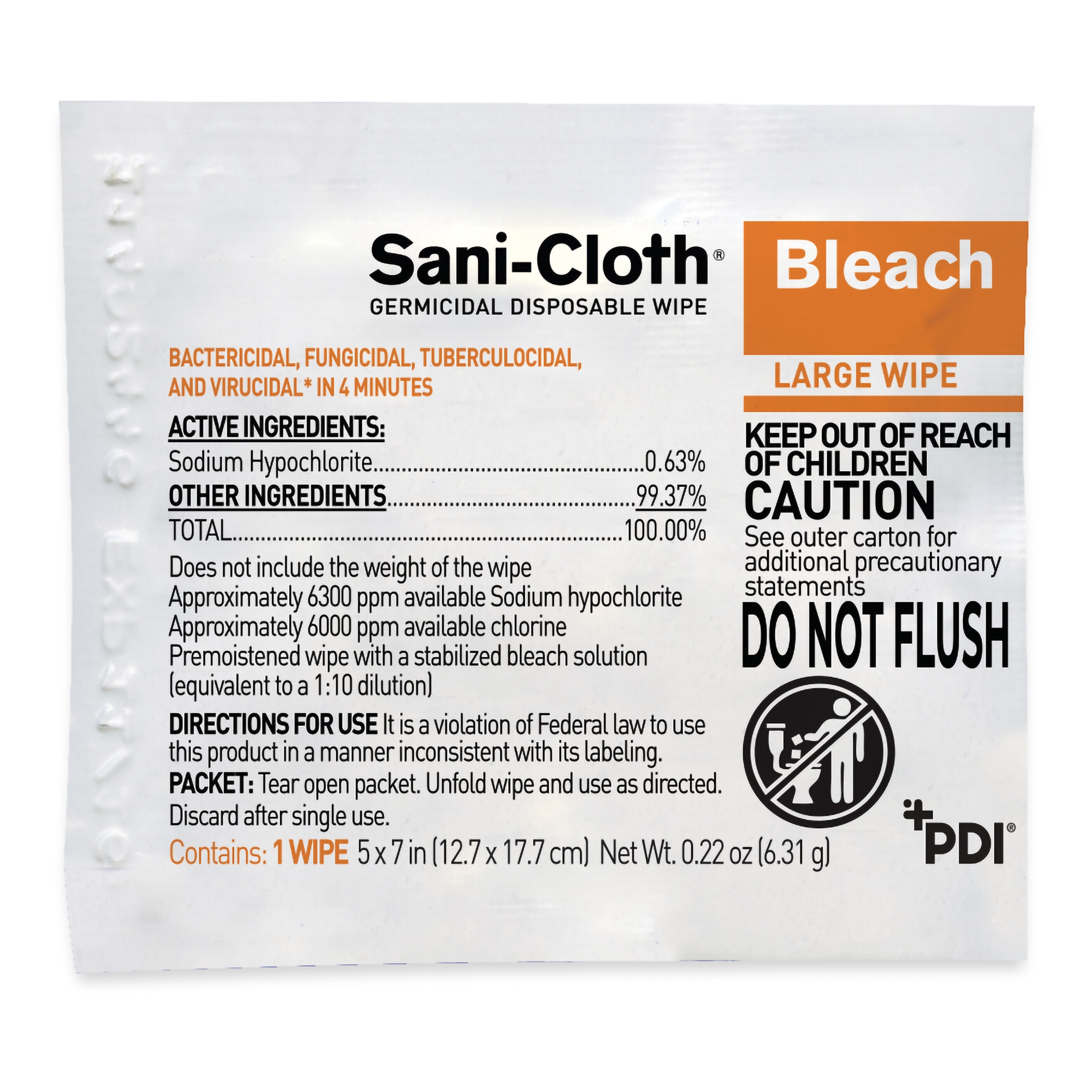 Sani-Cloth® Bleach Germicidal Large Disinfectant Wipes, 5 x 7 Inch - Image 2