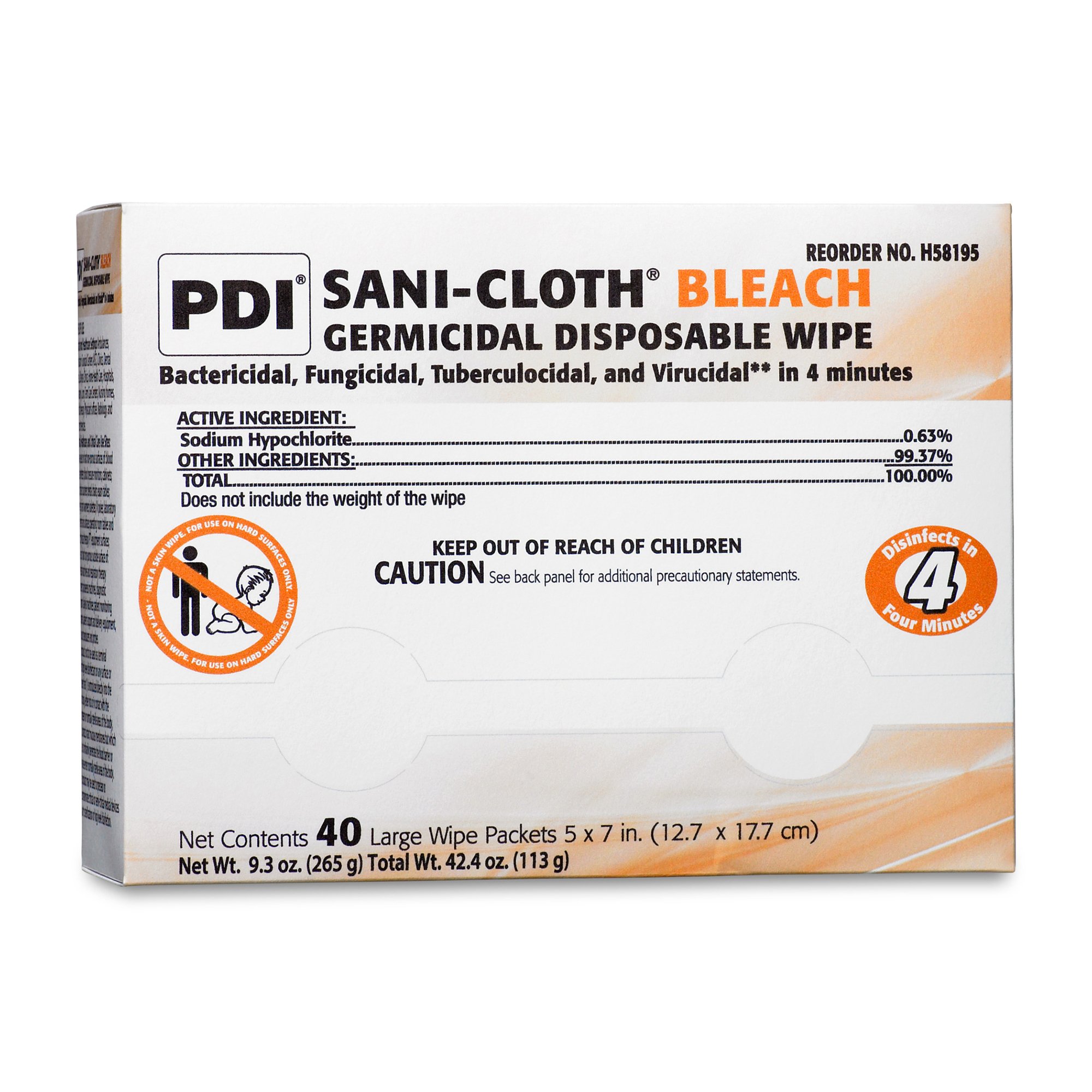 Sani-Cloth® Bleach Germicidal Large Disinfectant Wipes, 5 x 7 Inch