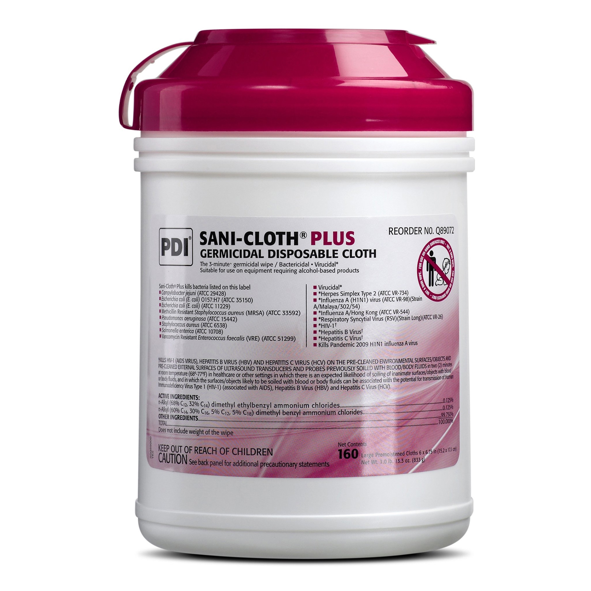 Sani-Cloth® Plus Germicidal Disinfectant Cleaner Wipe, 6 x 6.75 Inch