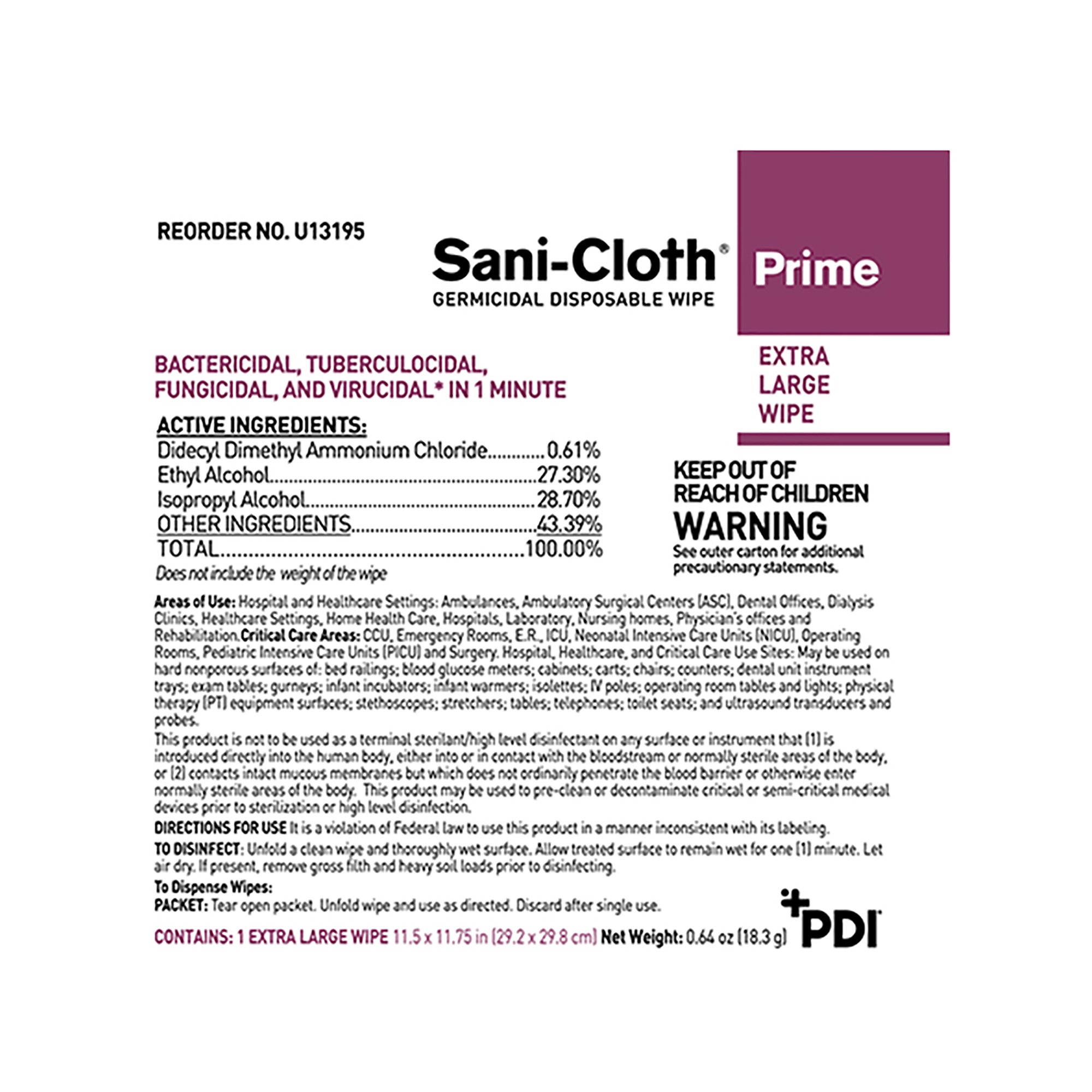 Sani-Cloth® Prime X-Large Germicidal Disinfectant Wipes, Individually Wrapped - Image 3