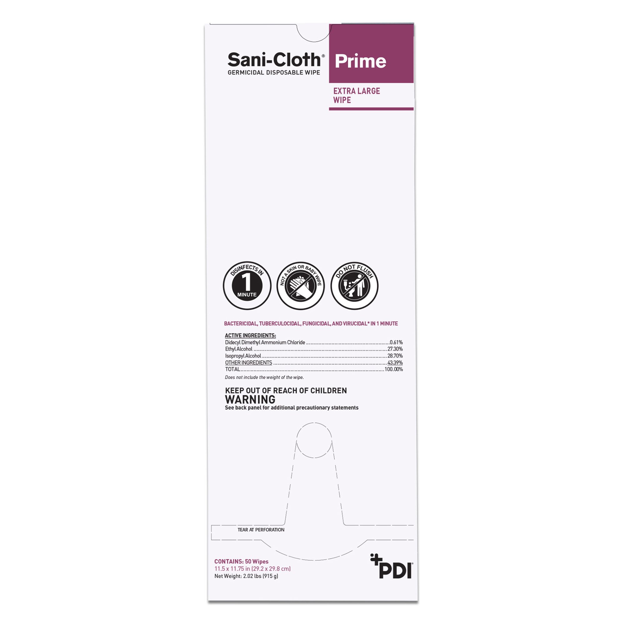 Sani-Cloth® Prime X-Large Germicidal Disinfectant Wipes, Individually Wrapped - Image 2