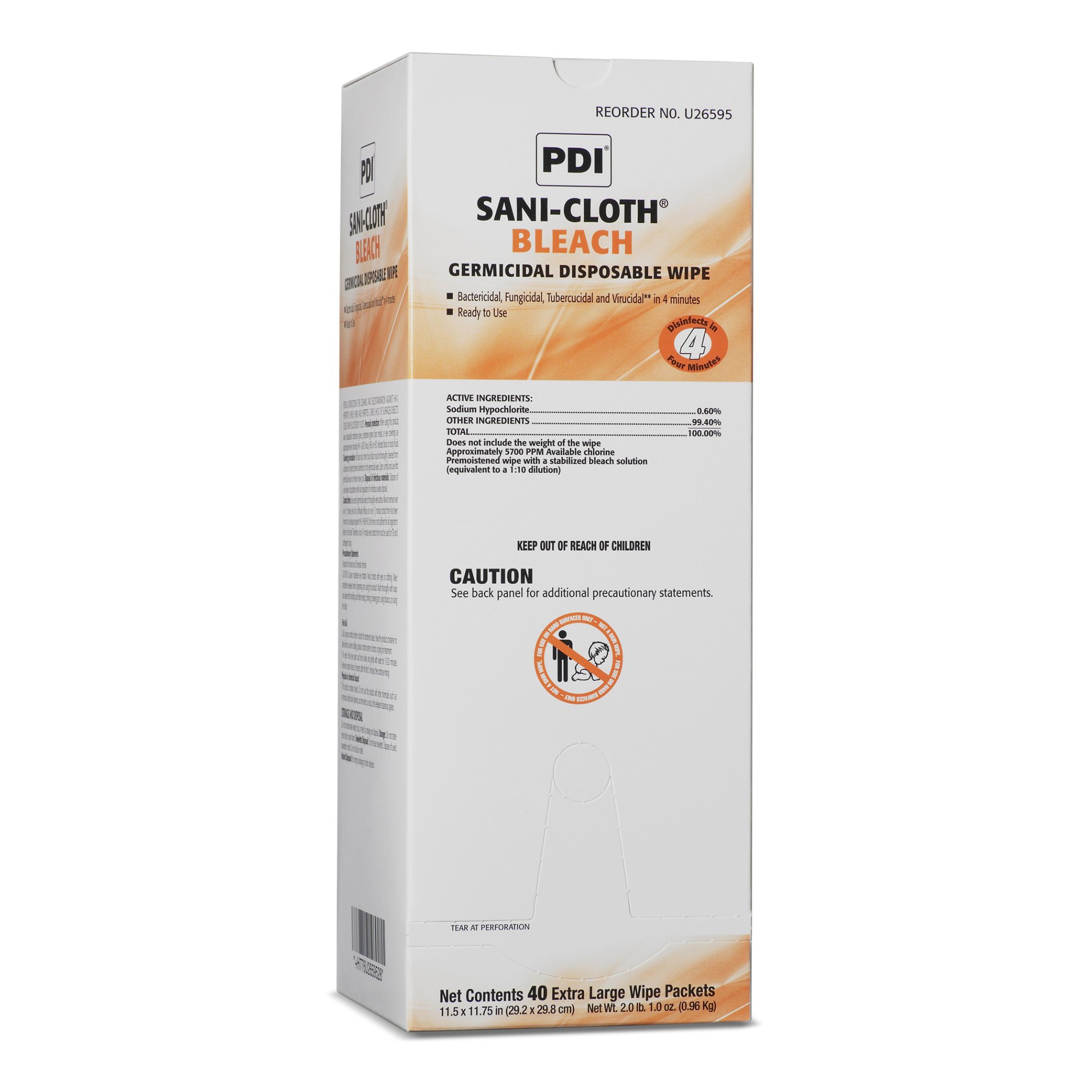 Sani-Cloth® Surface Disinfectant Cleaner Bleach Wipe, 11.5 x 11.75 Inch - Image 2