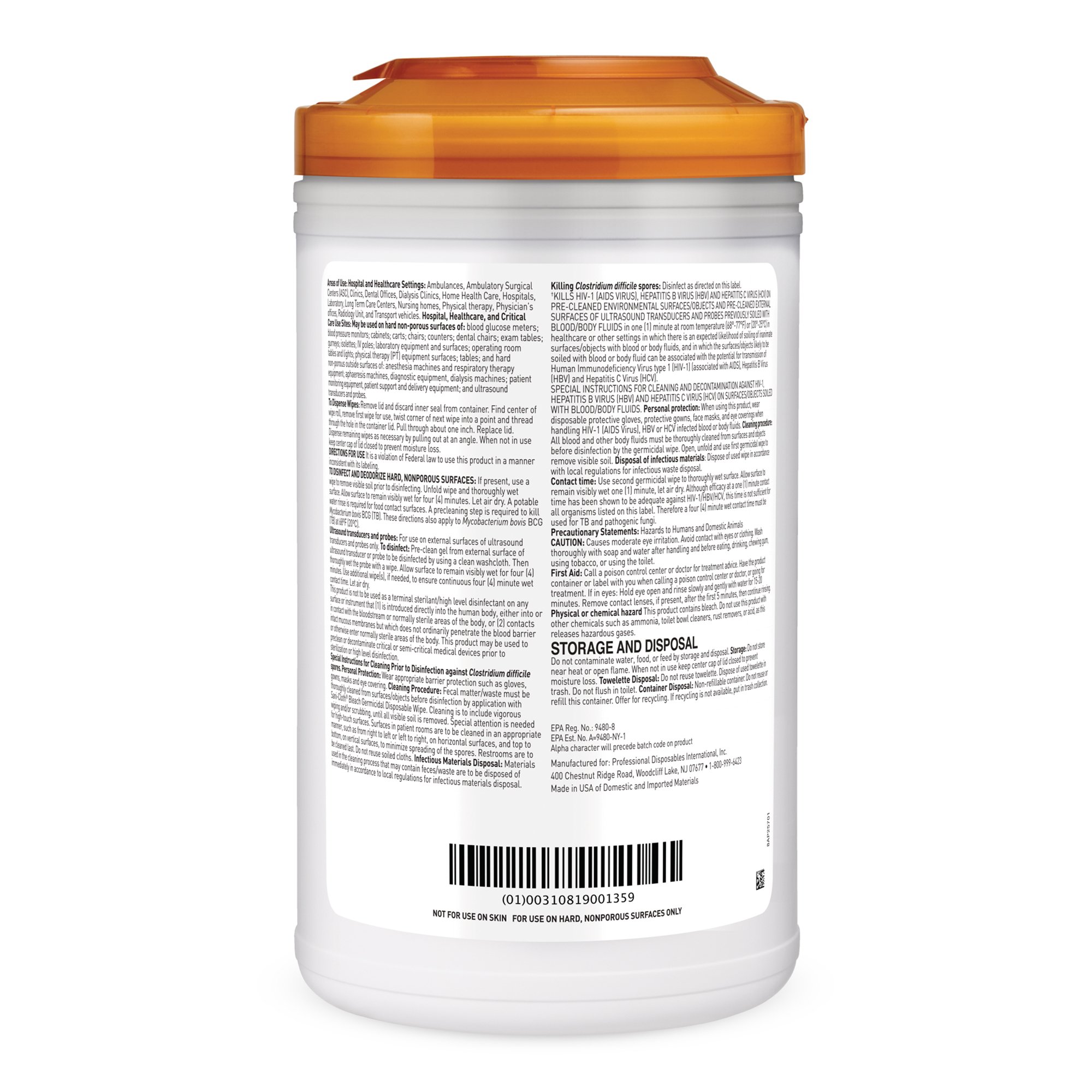 Sani-Cloth® Surface Disinfectant Cleaner, 65 Wipes per Canister - Image 2