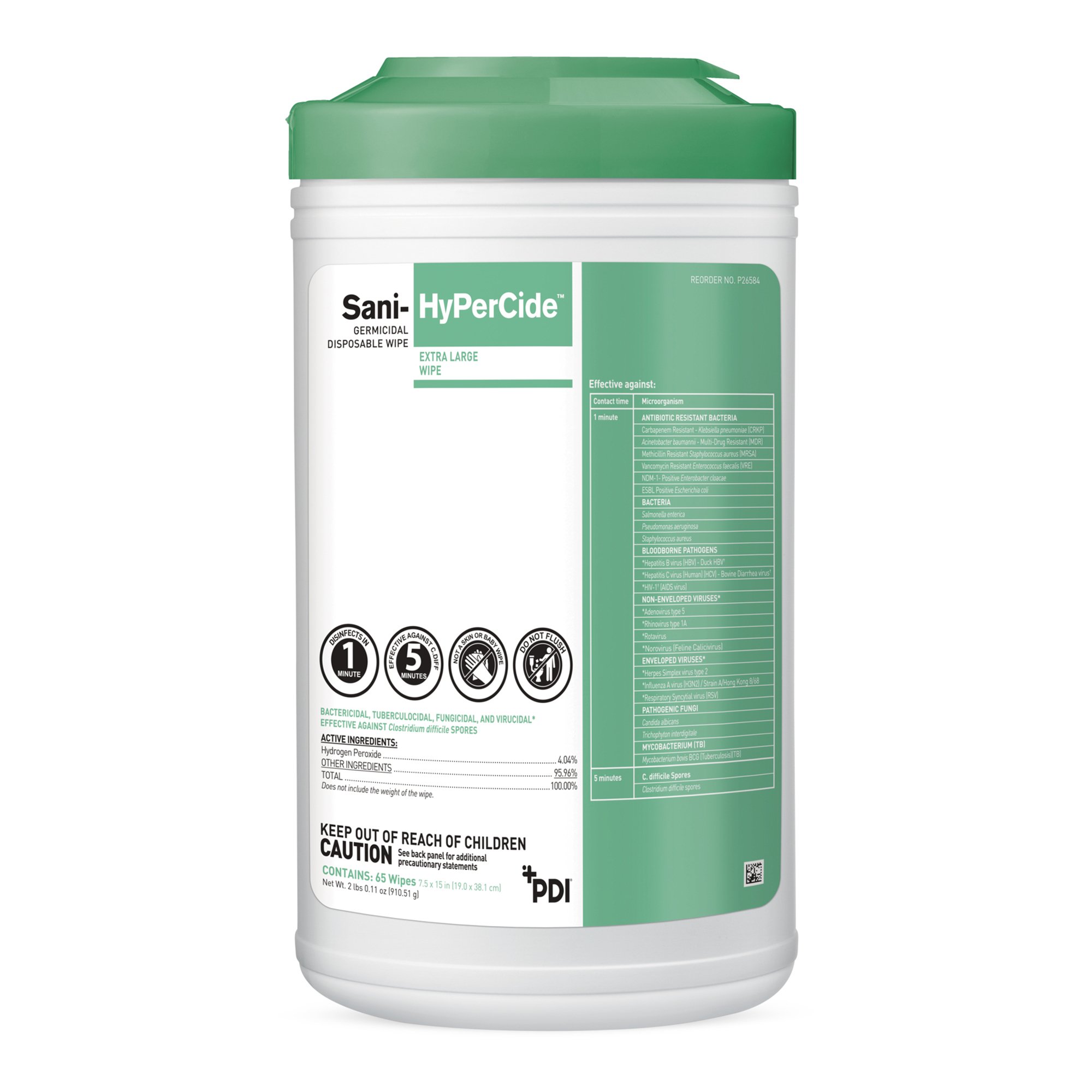 Sani-HyPerCide® Extra Large Germicidal Disinfectant Wipes, Canister