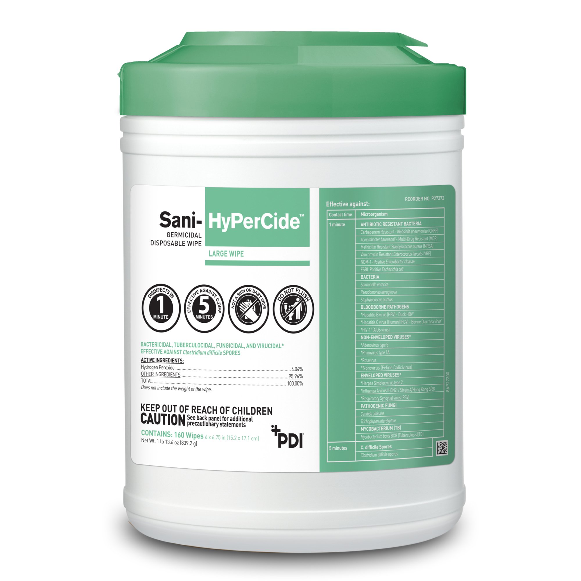 Sani-HyPerCide® Large Germicidal Disinfectant Wipes, Canister