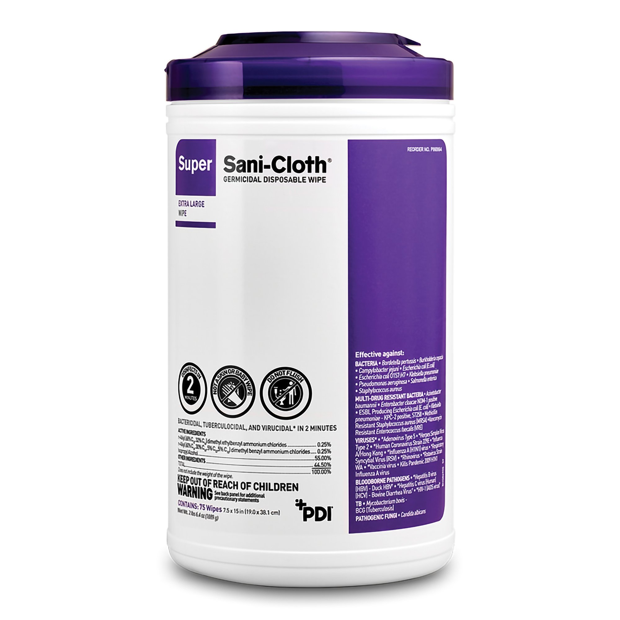 Super Sani-Cloth® Extra Large Germicidal Disinfectant Wipes, Canister, 75 ct.