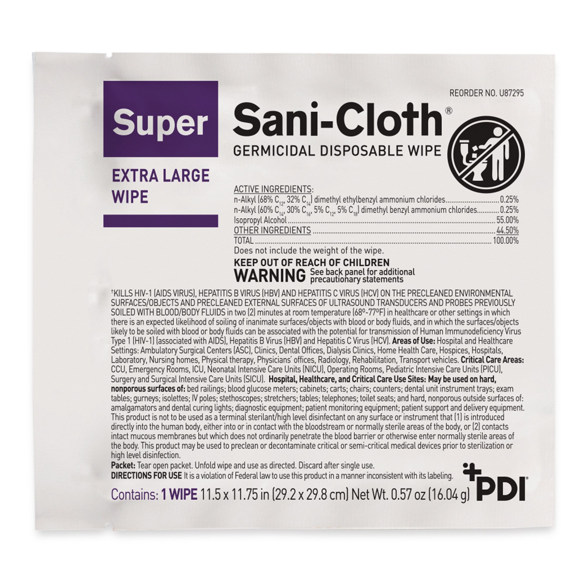 Super Sani-Cloth® Extra Large Germicidal Disinfectant Wipes, Individual Packets - Image 2