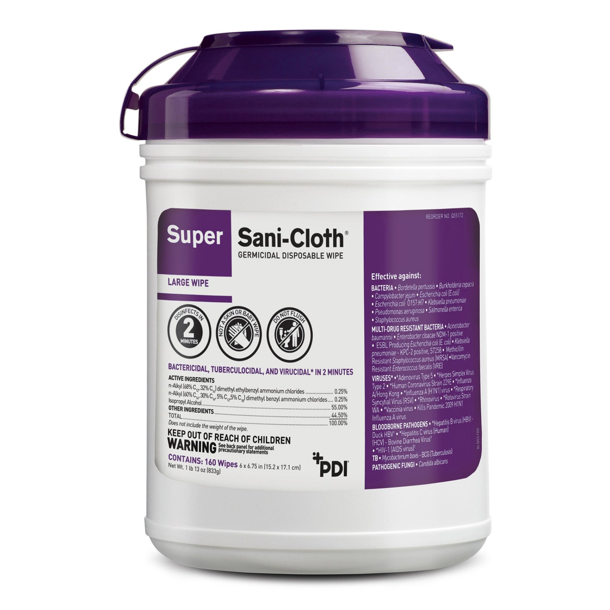 Super Sani-Cloth® Large Germicidal Disinfectant Wipes, Canister, 160 ct.