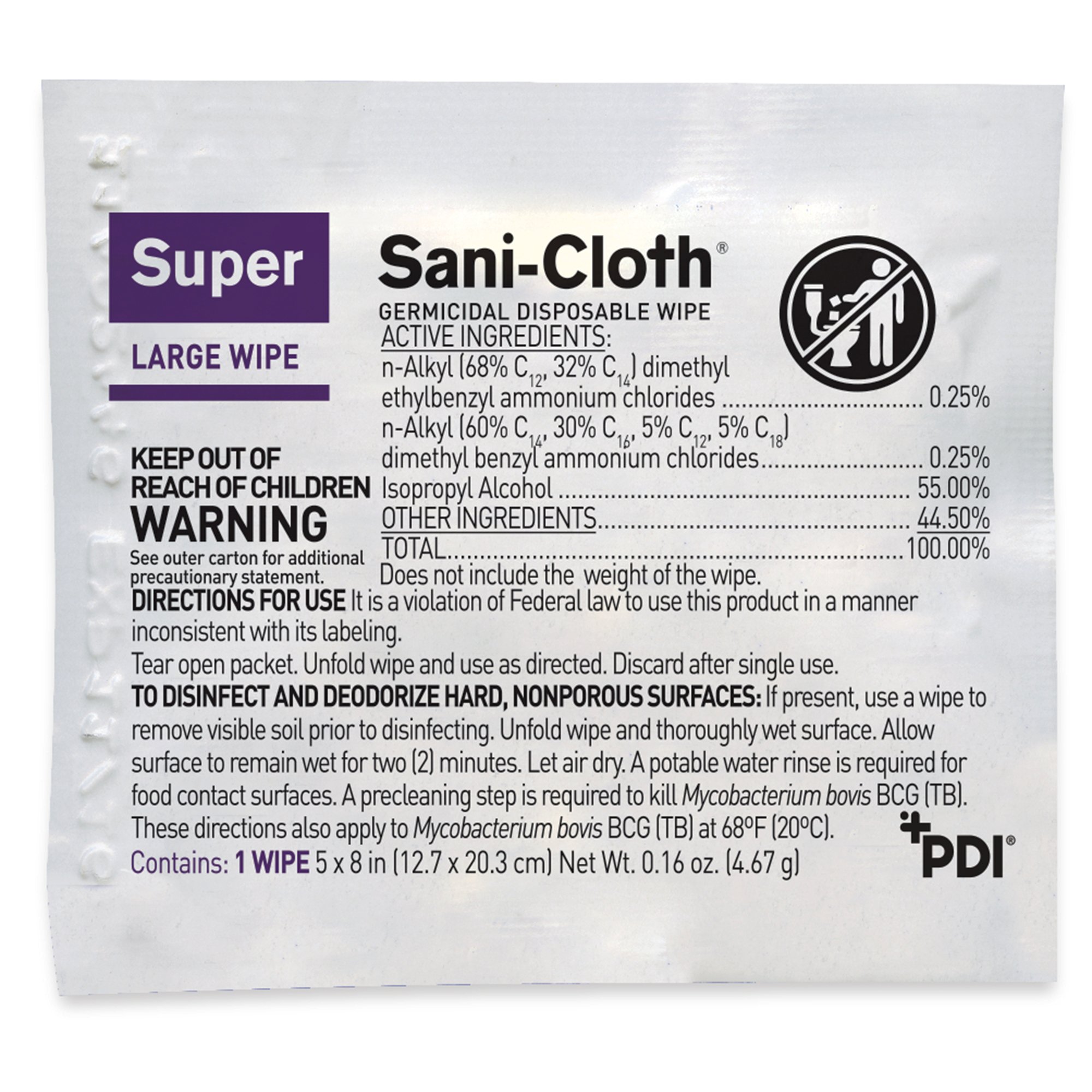 Super Sani-Cloth® Large Germicidal Disinfectant Wipes, Individual Packets - Image 2
