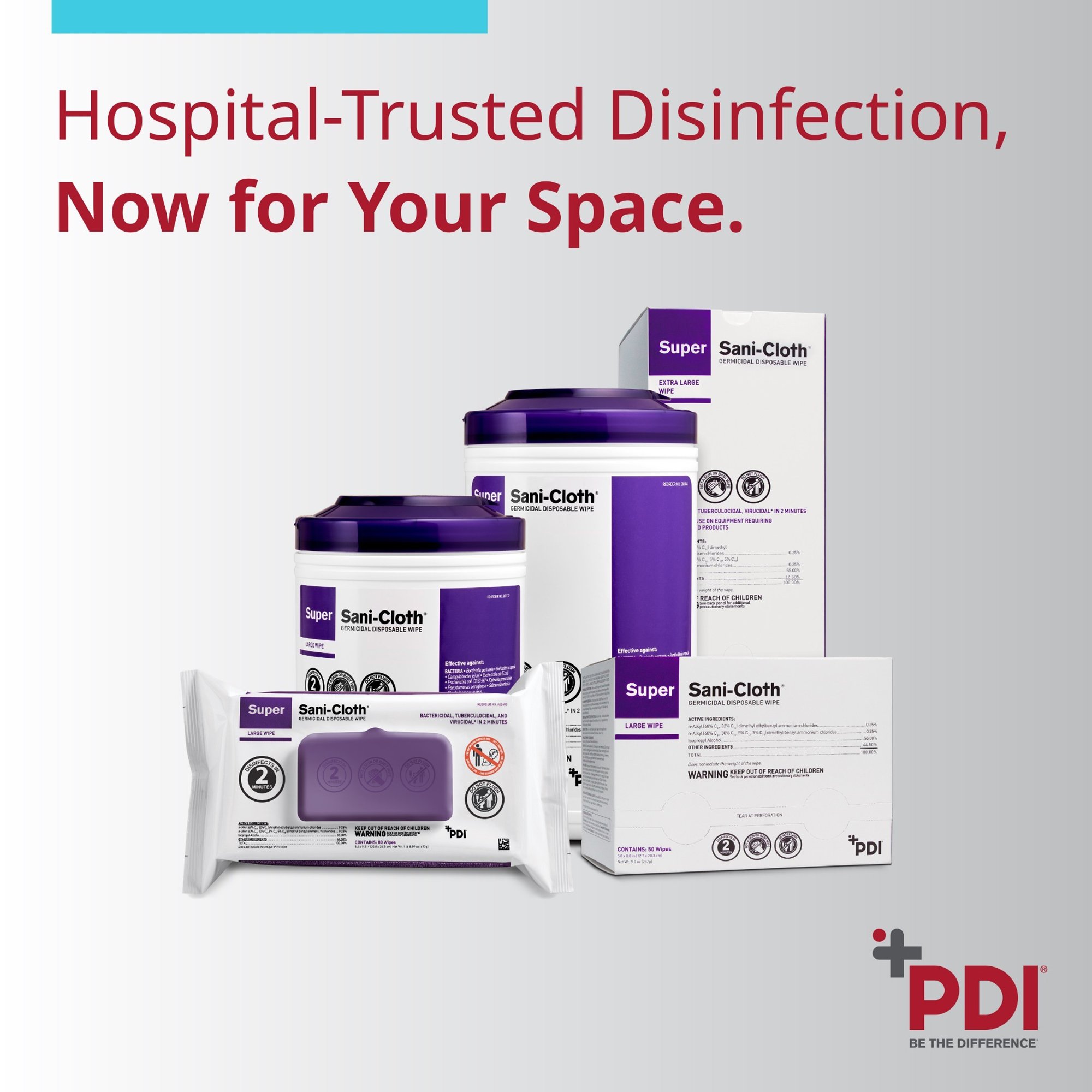 Super Sani-Cloth® Large Germicidal Disinfectant Wipes, Individual Packets - Image 4